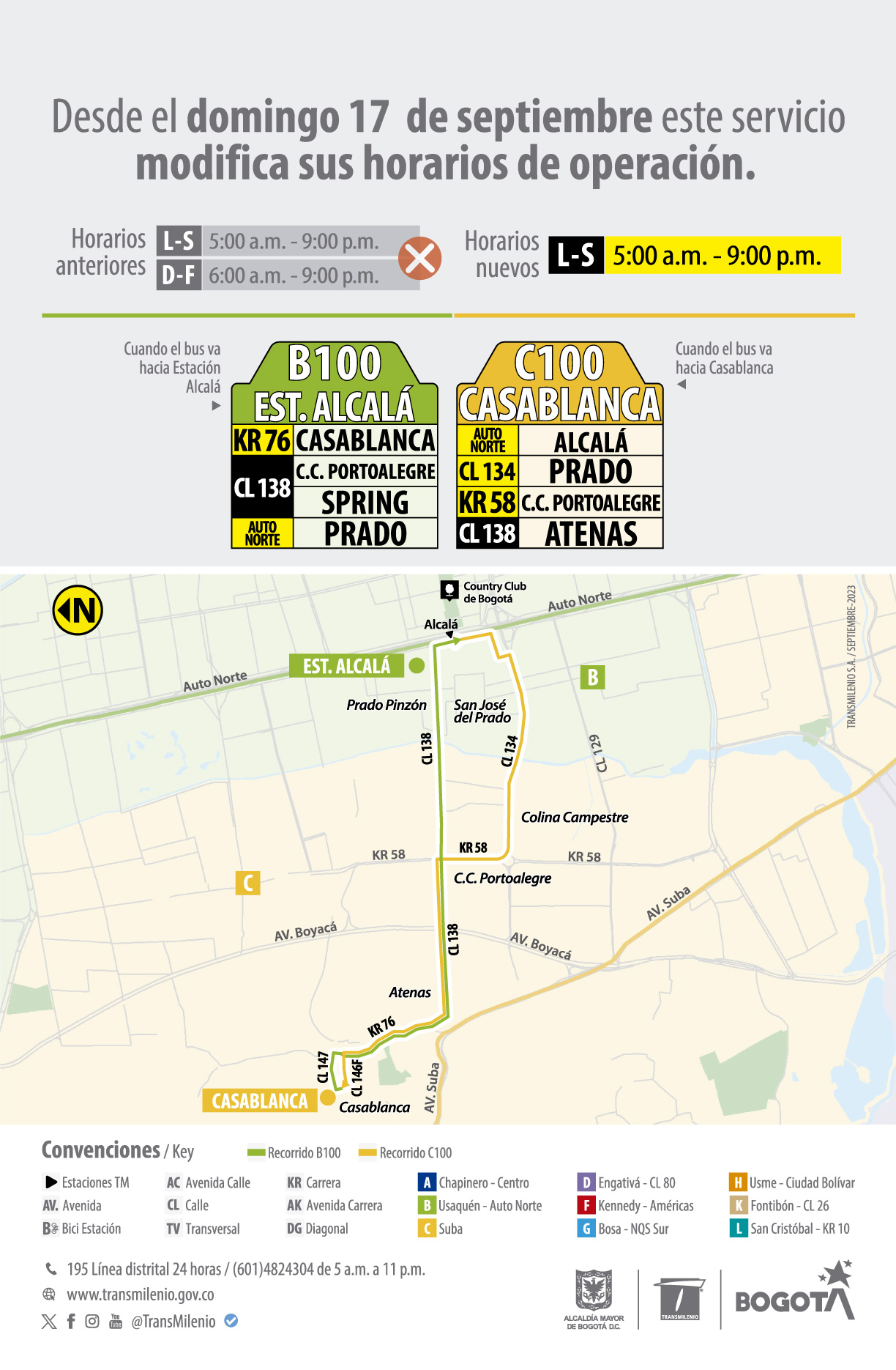 Servicio zonal B100 - C100 modifica su horario de operación