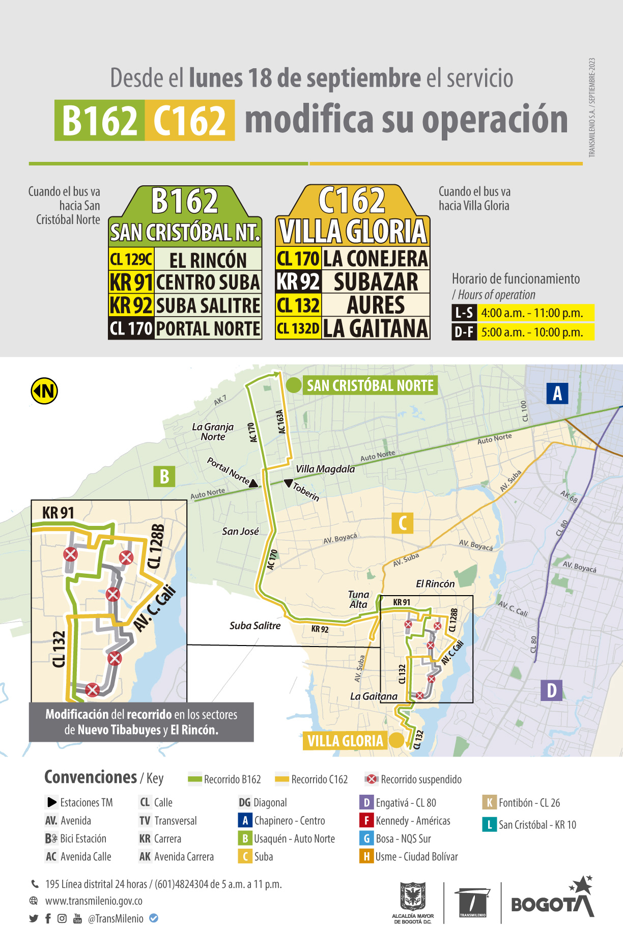 uta  B162 - C162  modifica su recorrido por la carrera 91 y por la calle 132,  la novedad se presenta en los sectores de Nuevo Tibabuyes y El Rincón.