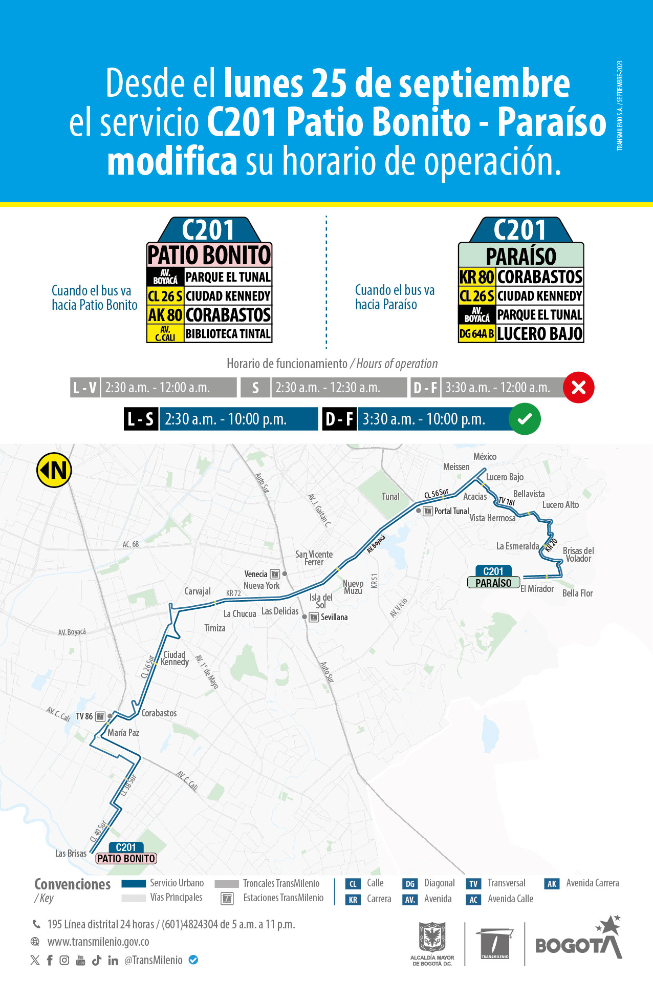 C201 Patio Bonito - C201 Paraíso modifica su horario de operación