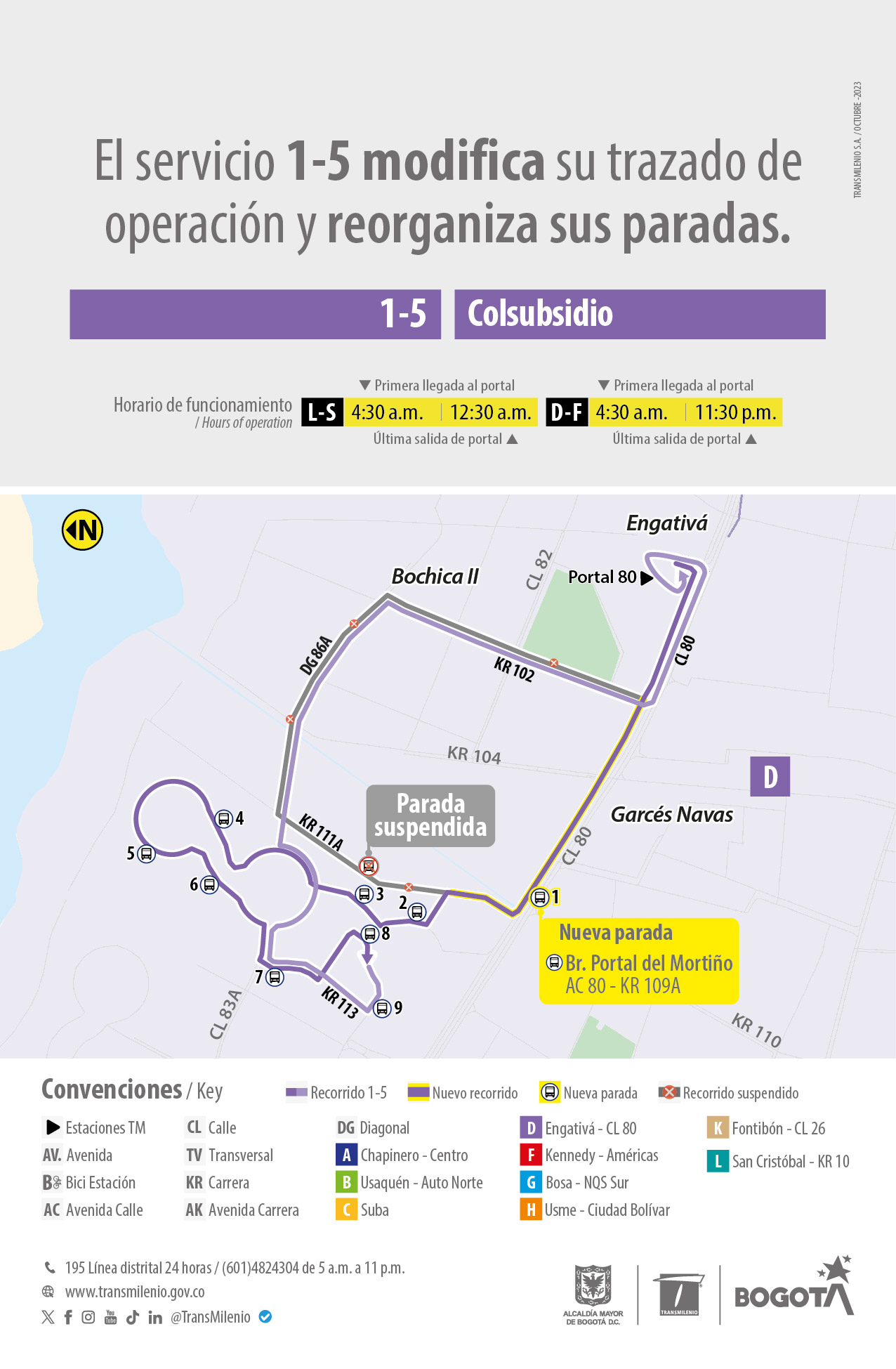 Servicio alimentador 1-5 Colsubsidio modifica su operación