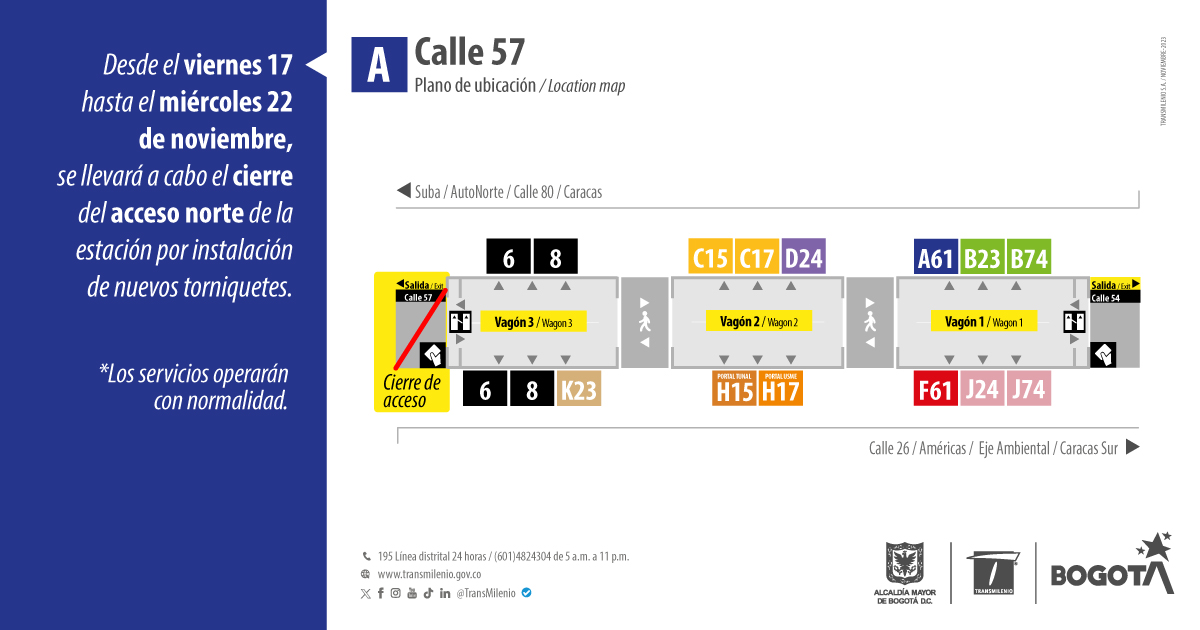 Estación Calle 57 cierra uno de sus accesos