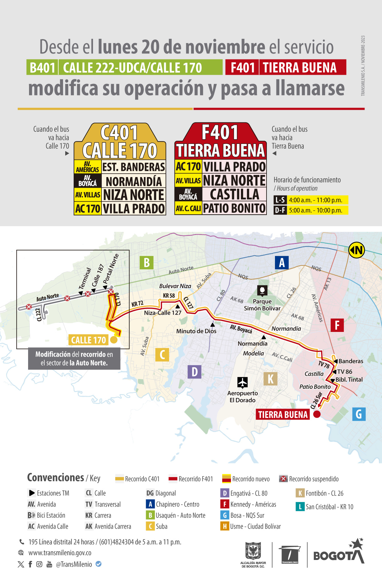 Ruta B401 - F401 modifica su operación