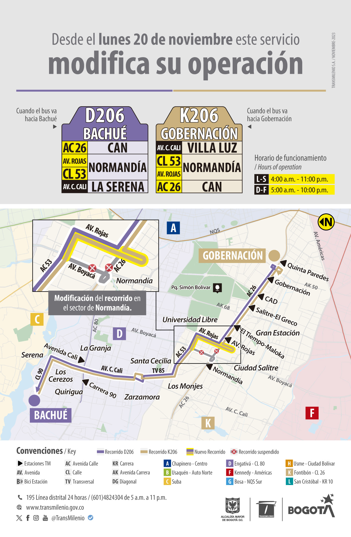 Servicios D206 Bachué - K206 Gobernación cambia su recorrido