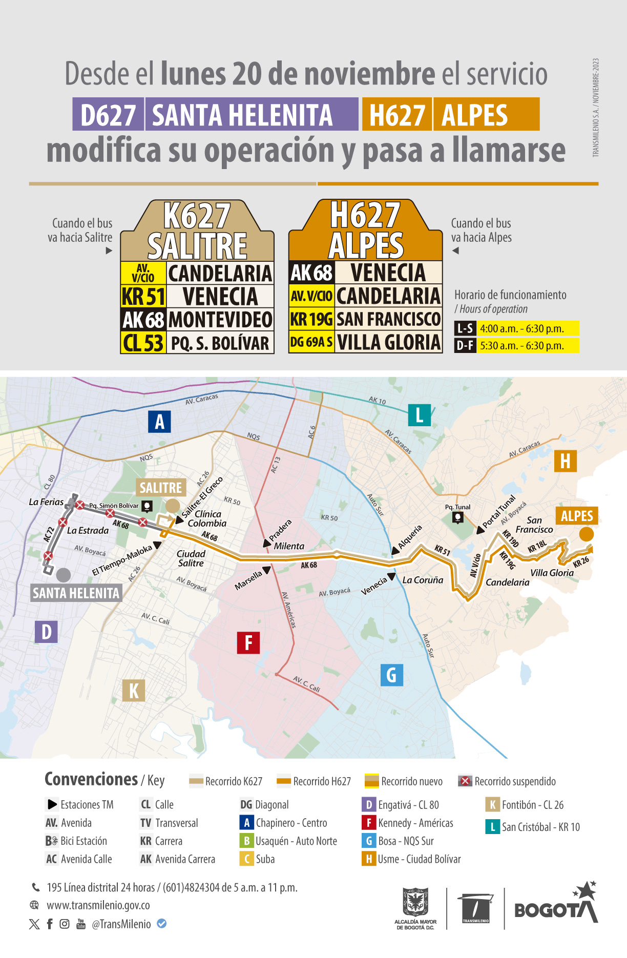 Servicio zonal D627 Santa Helenita - H627 Alpes modifica su operación