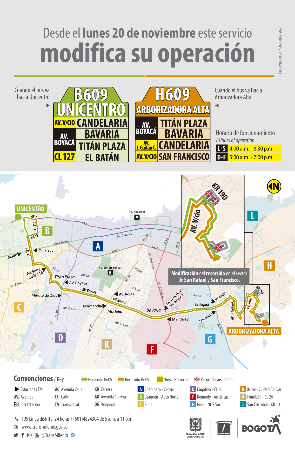 Servicio zonal, B609 Unicentro - H609 Arborizadora Alta, modifica su operación