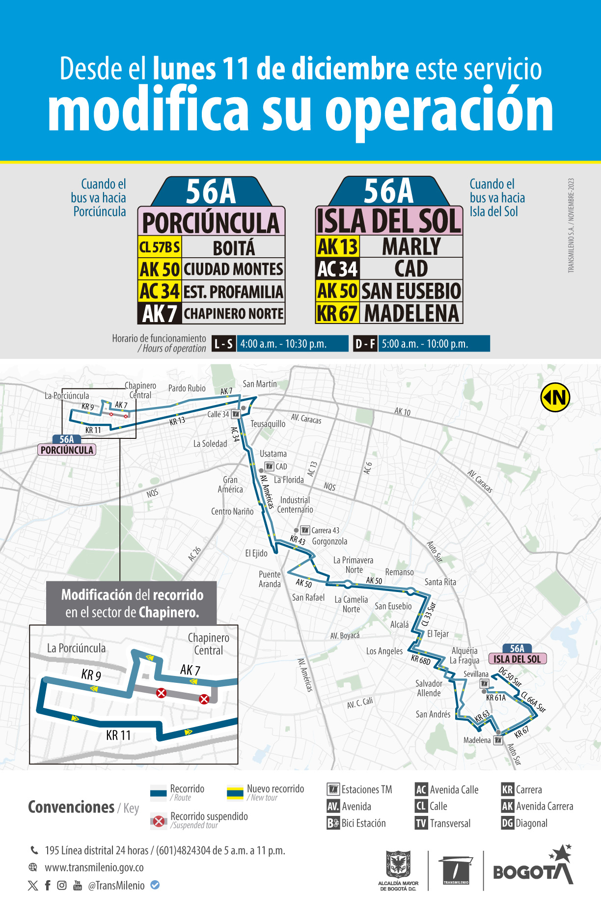 Ruta zonal 56A Porciúncula - 56A Isla del Sol modifica su operación
