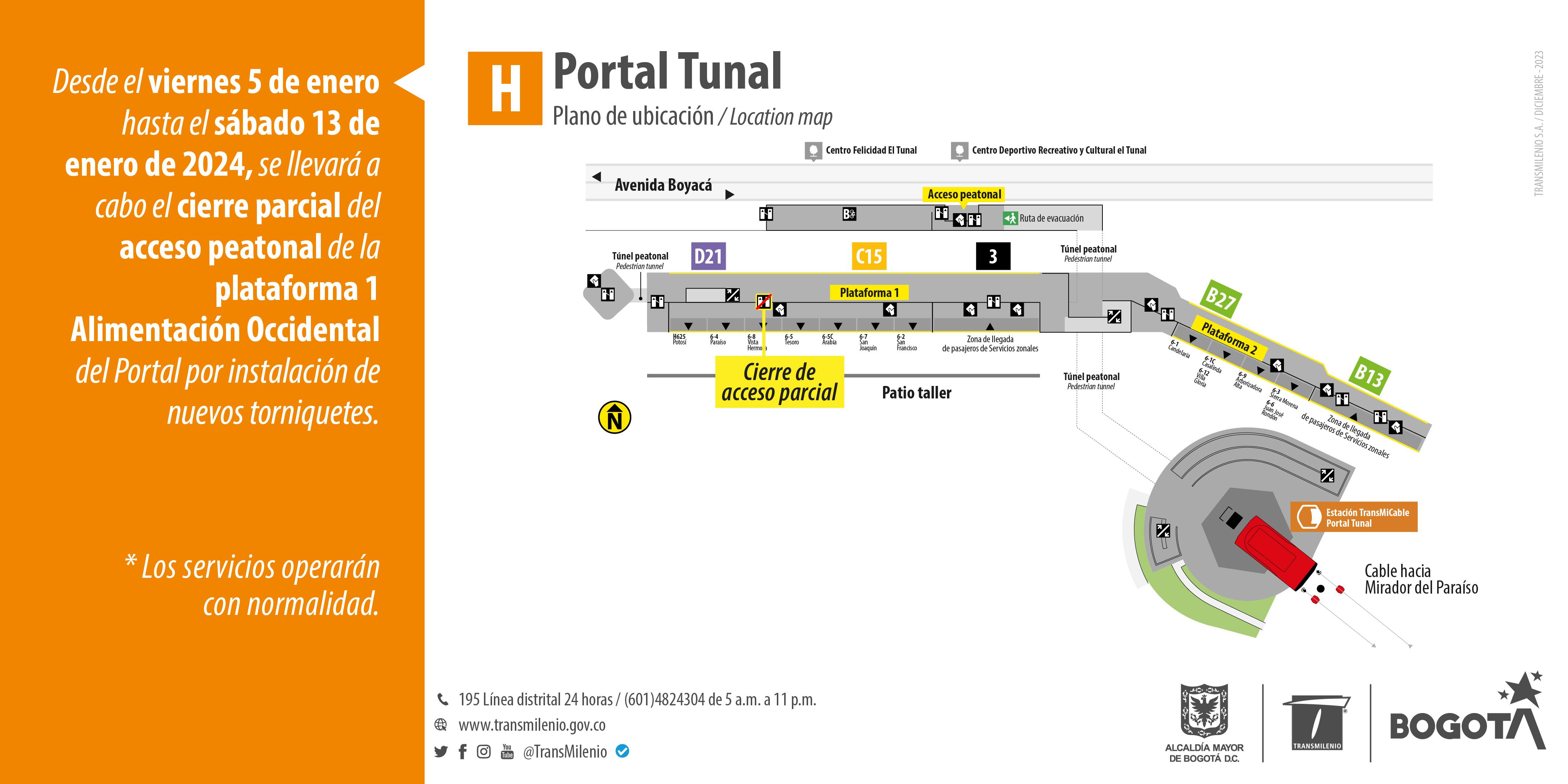 Cierre de acceso peatonal en el Portal Tunal