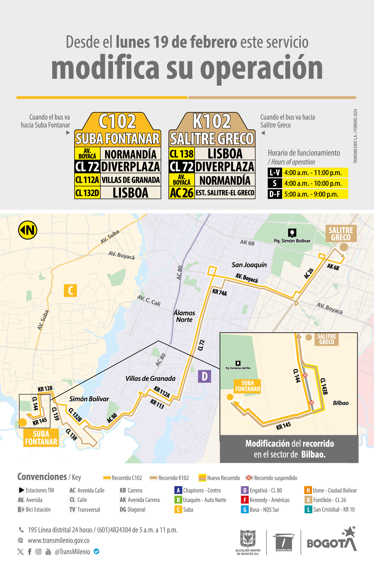 Servicio C102 - K102 modifica su operación Servicio C102 - K102 modifica su operación