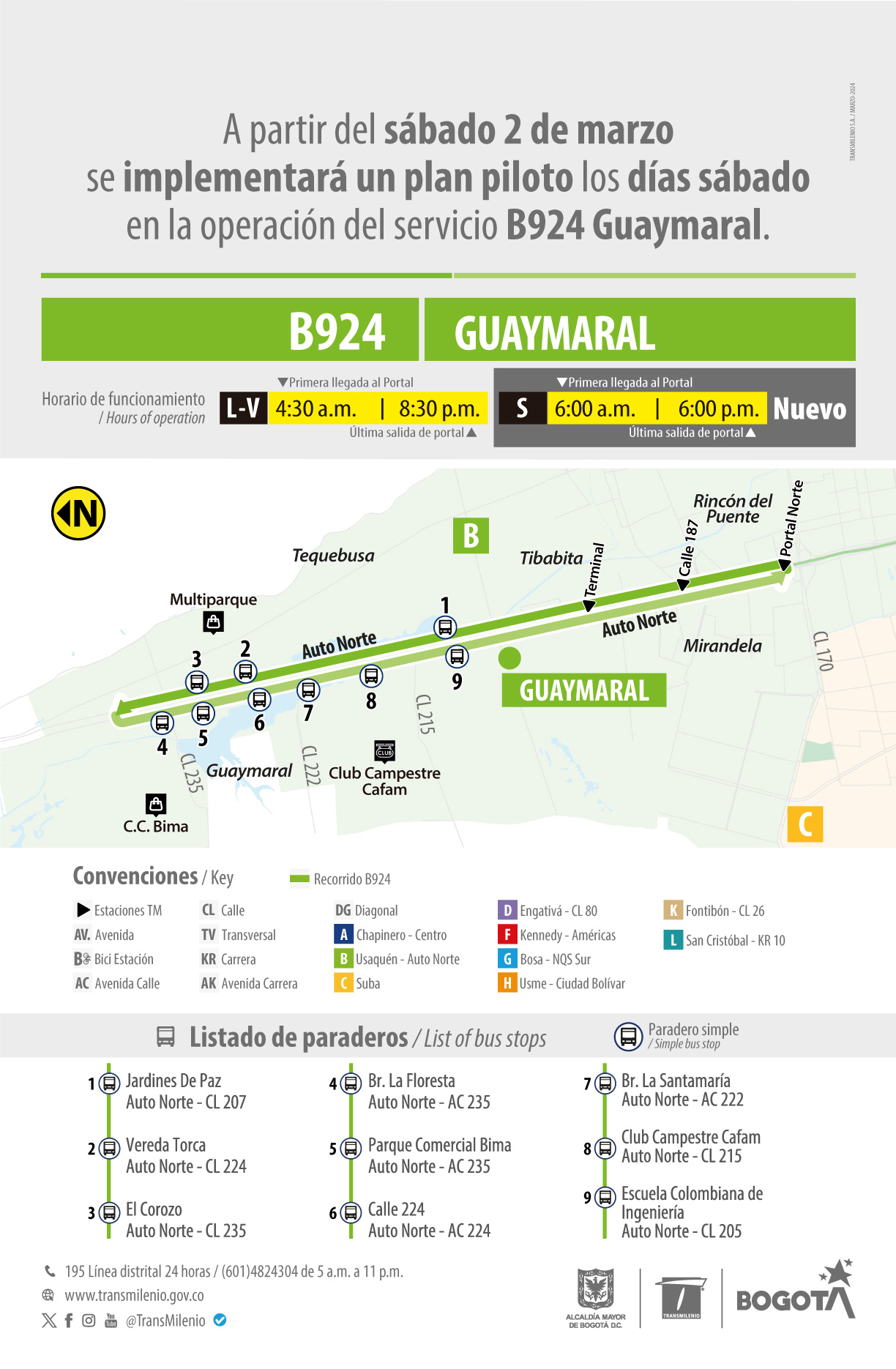 Servicio B924 Guaymaral hará plan piloto los sábados