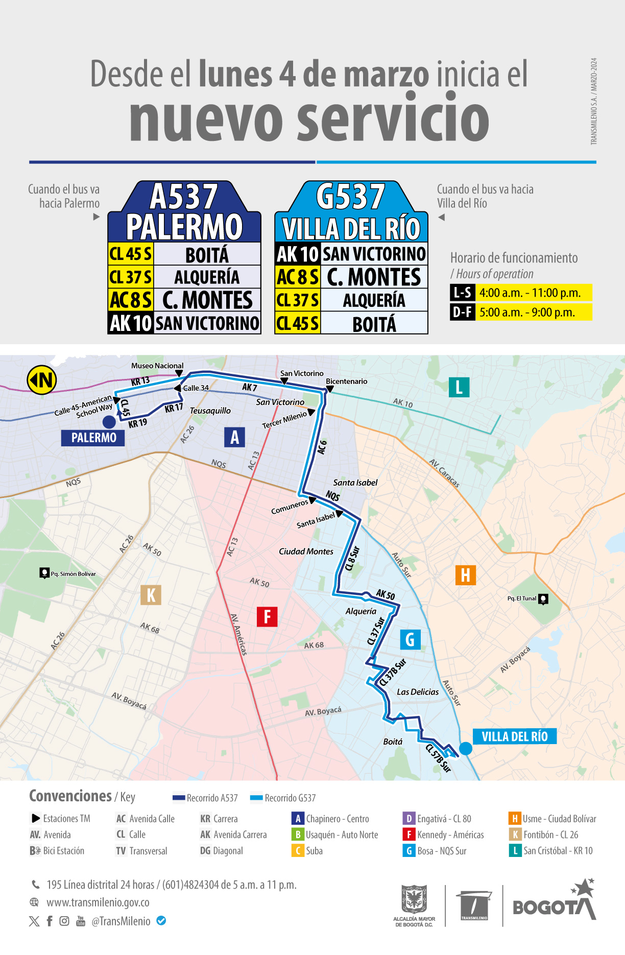 Nuevo zonal servicio A537 Palermo - G537 Villa del Río
