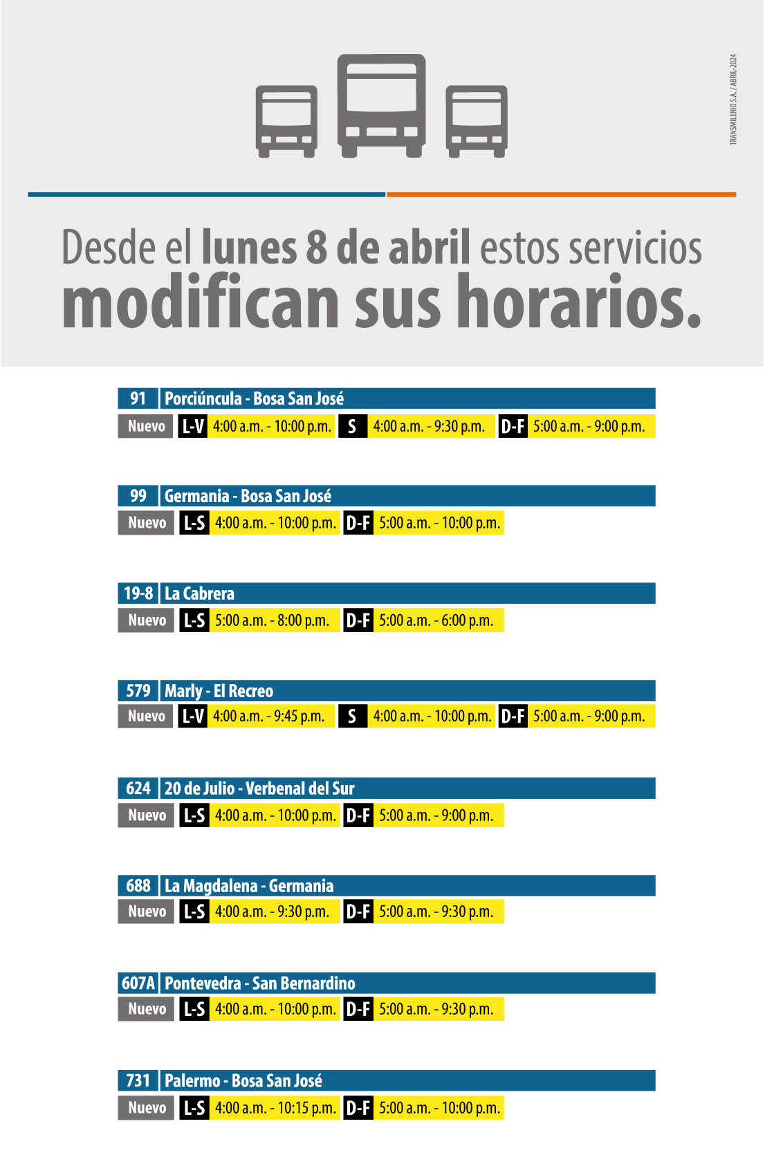 Rutas zonales modifican sus horarios