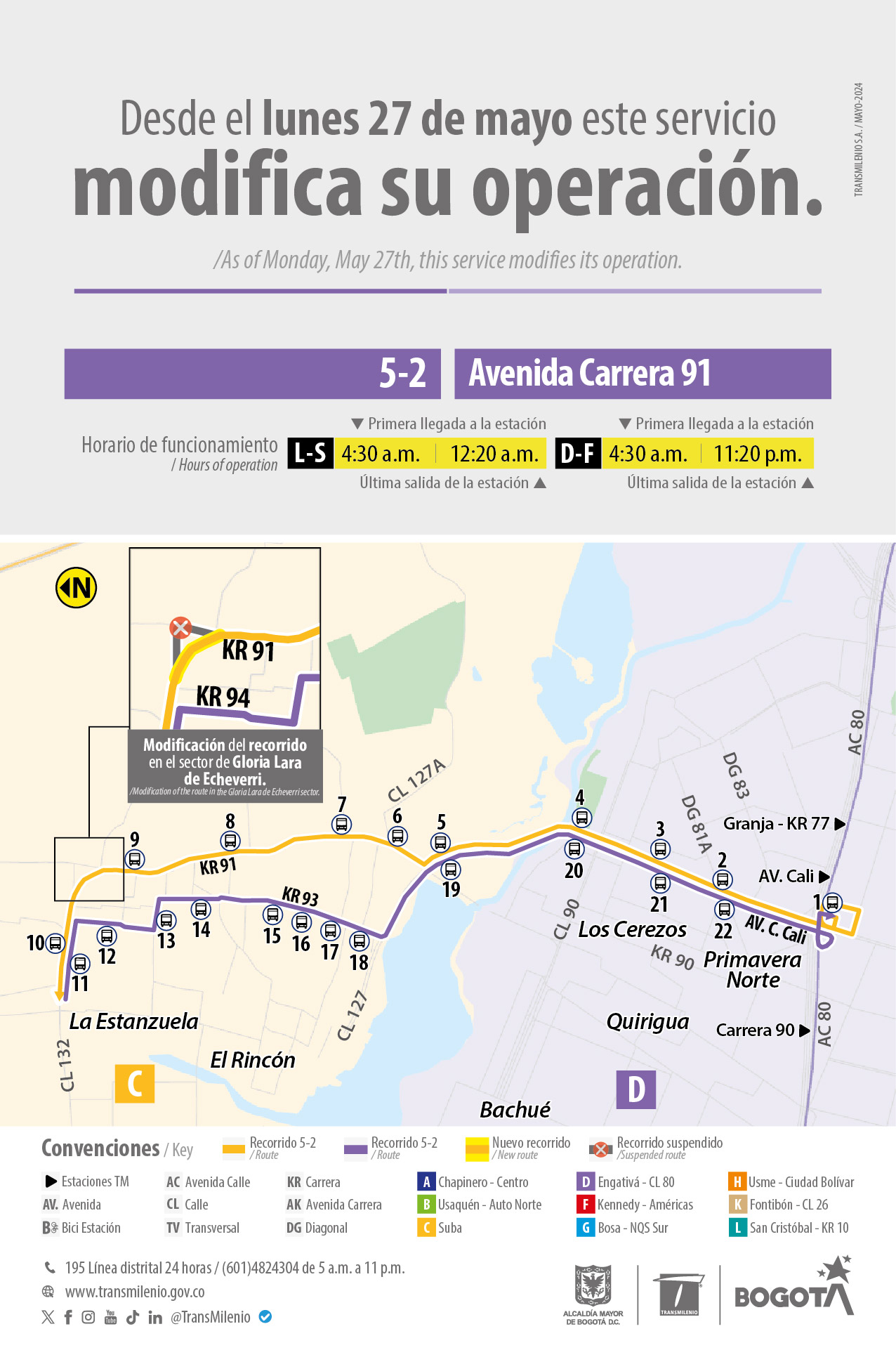 Servicio 5-2 Avenida Carrera 91 modifica su recorrido Servicio 5-2 Avenida Carrera 91 modifica su recorrido