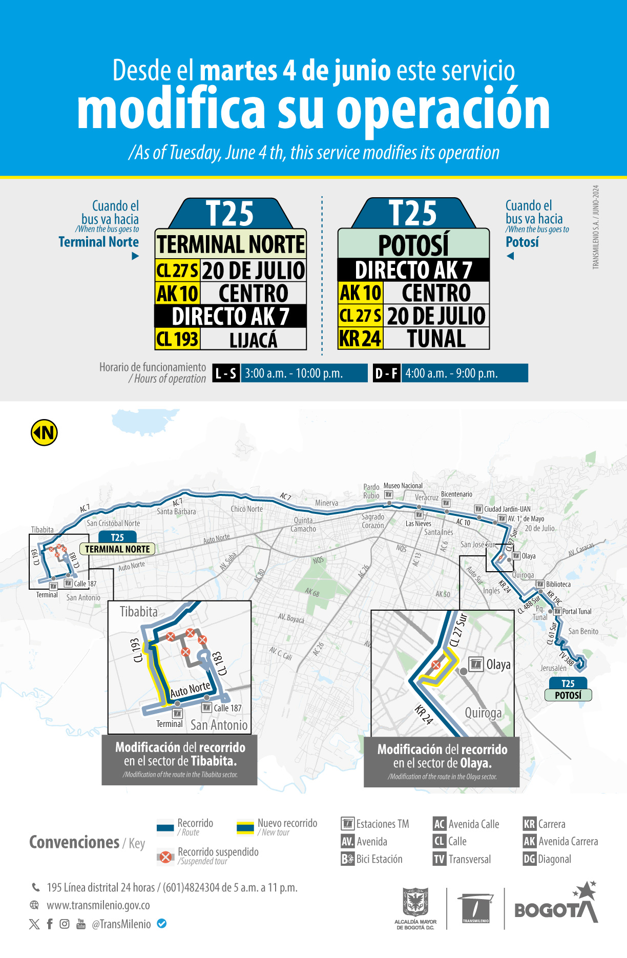 Servicio T25 Terminal Norte - Potosí modifica su operación Servicio T25 Terminal Norte - Potosí modifica su operación