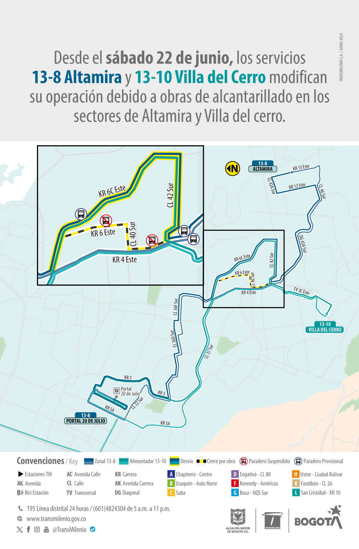 Por obras de alcantarillado servicios 13-8 y 13-10 modifican su operación Por obras de alcantarillado servicios 13-8 y 13-10 modifican su operación