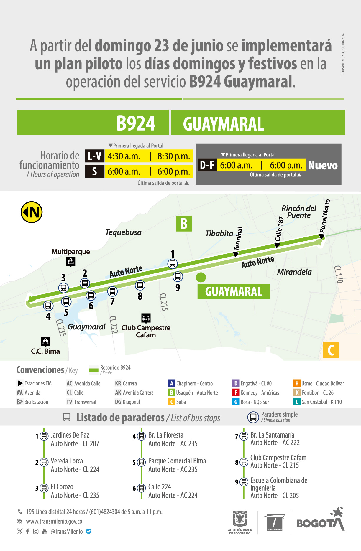 Servicio B924 Guaymaral hará nuevo plan piloto los sábados