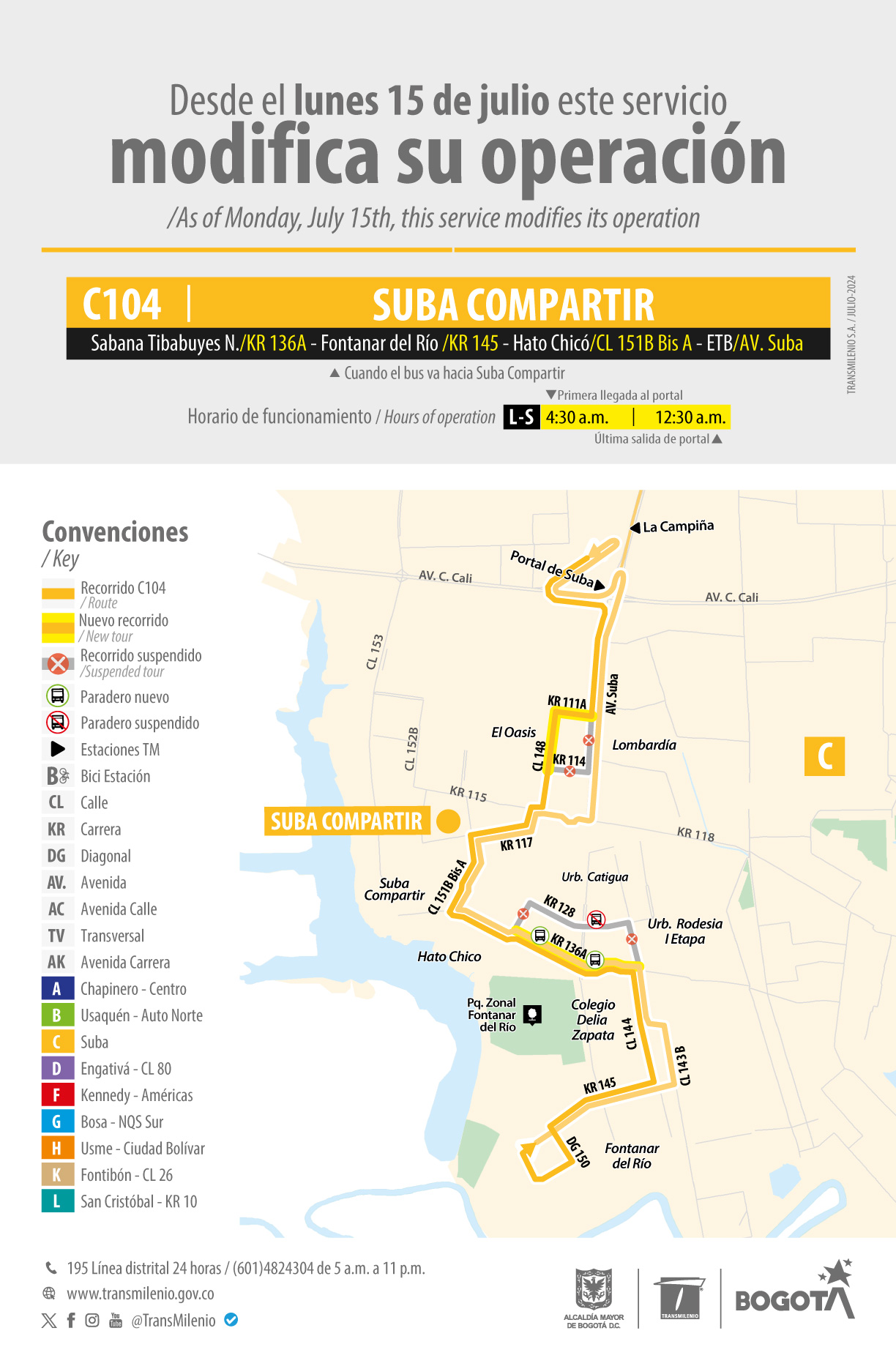 Servicio C104 Suba Compartir modifica su recorrido