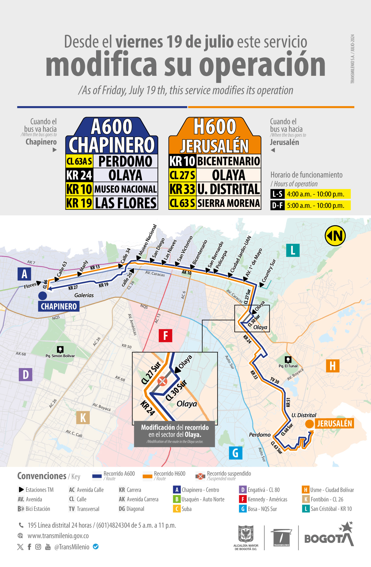 Servicio zonal A600 - H600 modifica su recorrido en el Olaya