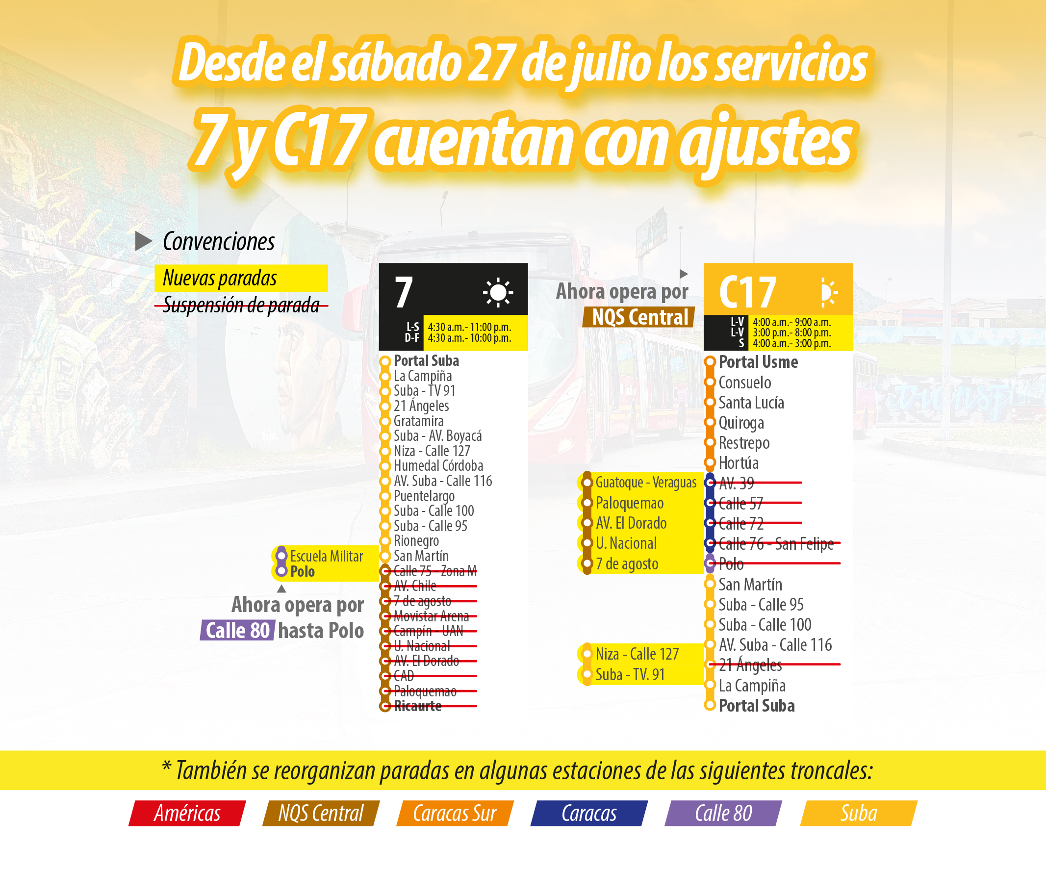 Servicios troncales 7 y C17 cuentan con cambios en su operación Servicios troncales 7 y C17 cuentan con cambios en su operación