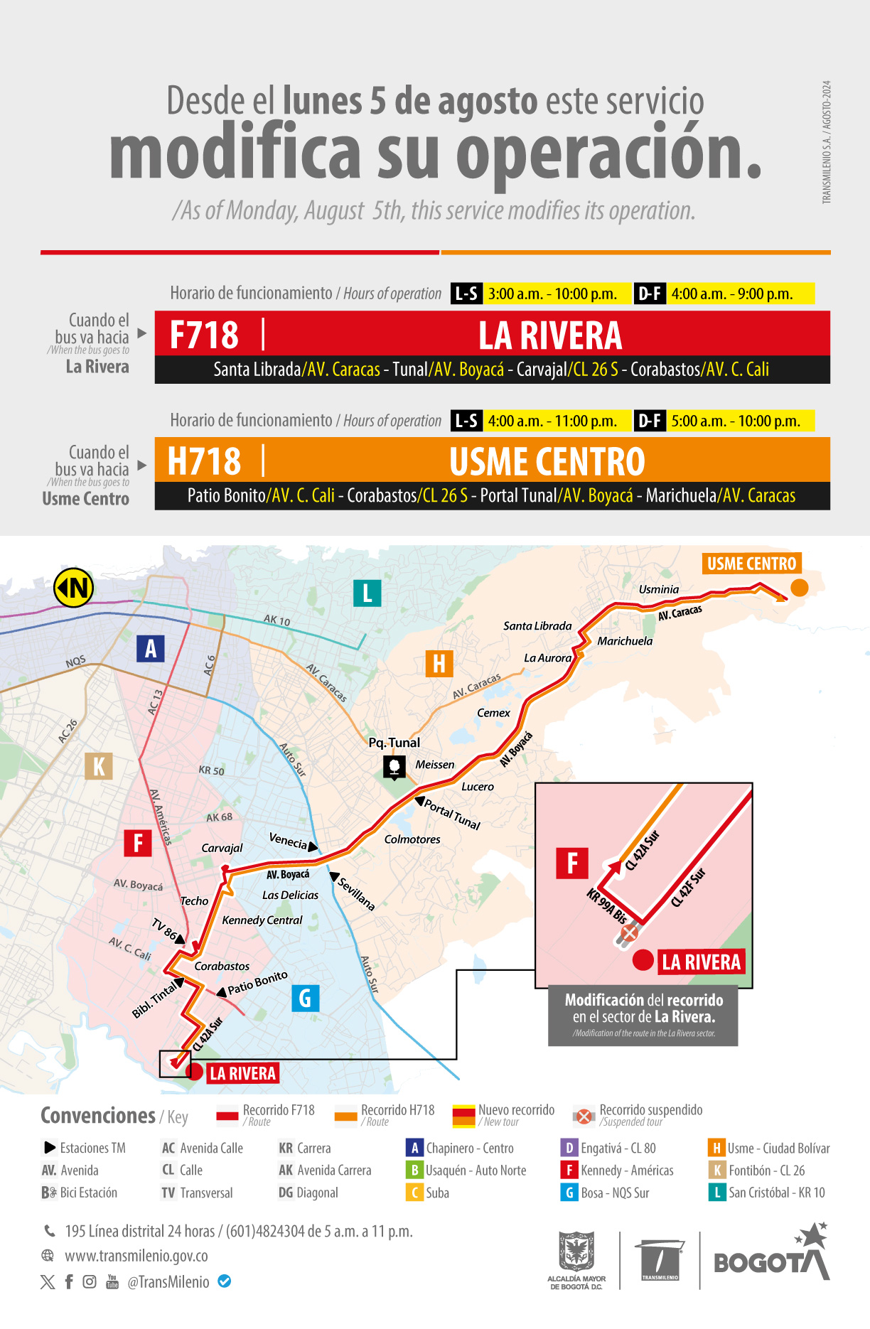 Servicio F718 - H718, modifica su recorrido en el sector de La Rivera Servicio F718 - H718, modifica su recorrido en el sector de La Rivera