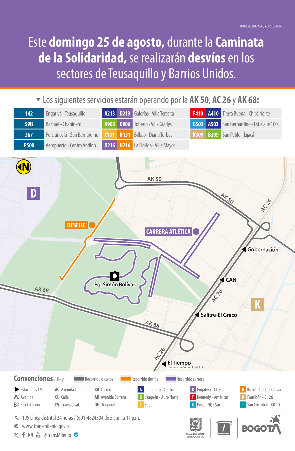 Desvíos en rutas zonales del transporte público por Caminata de la Solidaridad 2024 Desvíos en rutas zonales del transporte público por Caminata de la Solidaridad 2024