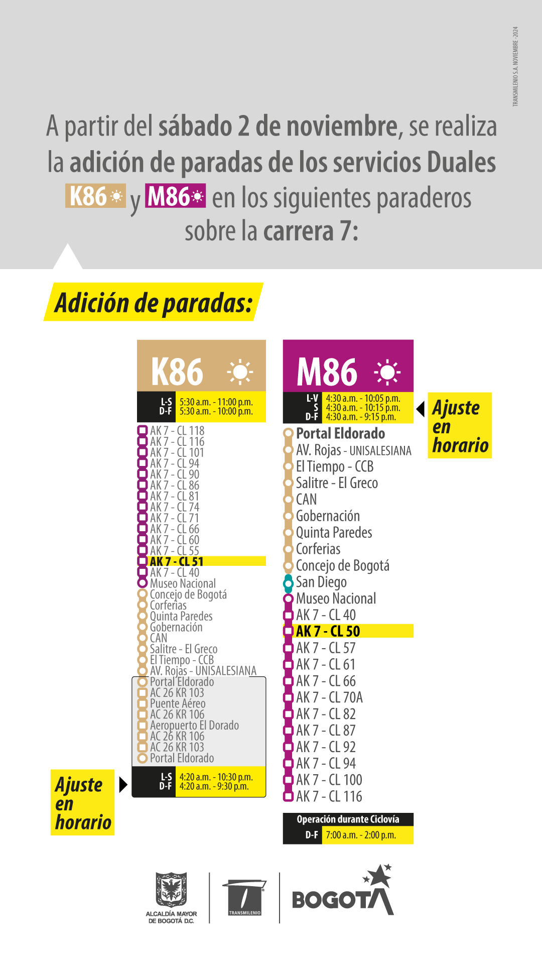 Servicios Duales K86 - M86 adiciona paradas a su recorrido Servicios Duales K86 - M86 adiciona paradas a su recorrido