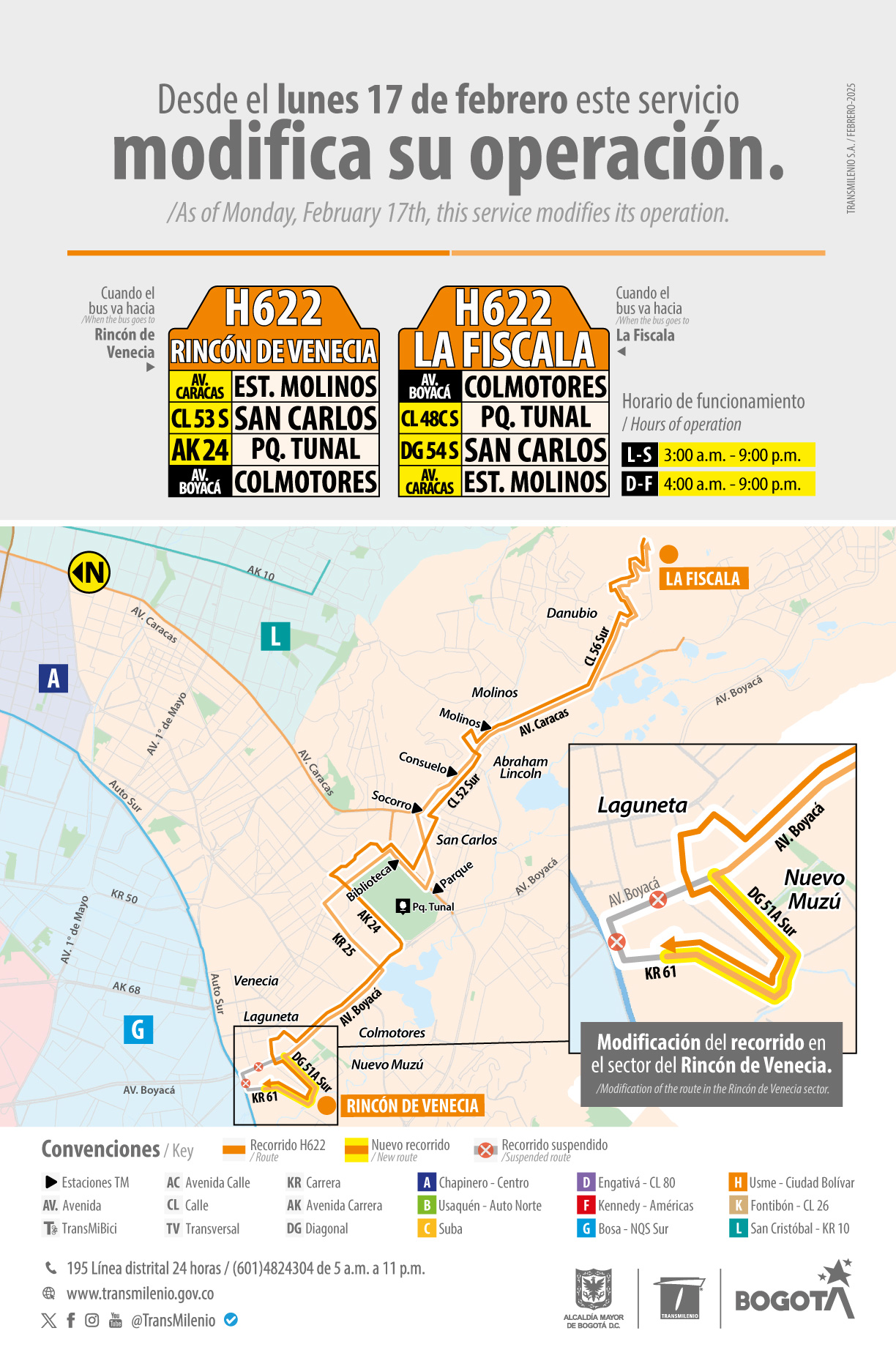 Desde le 17 de febrero de 2025, el servicio TransMiZonal modifica su recorrido en el sector del Rincón de Venecia.