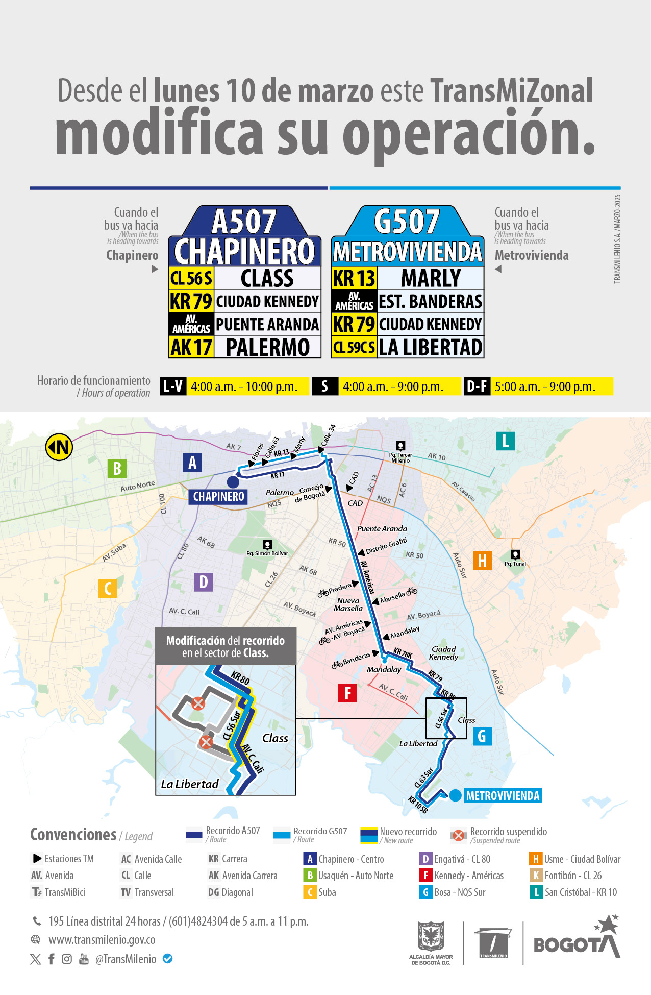 Servicio TransMiZonal A507 - G507 modifica su operación en el sector del Class