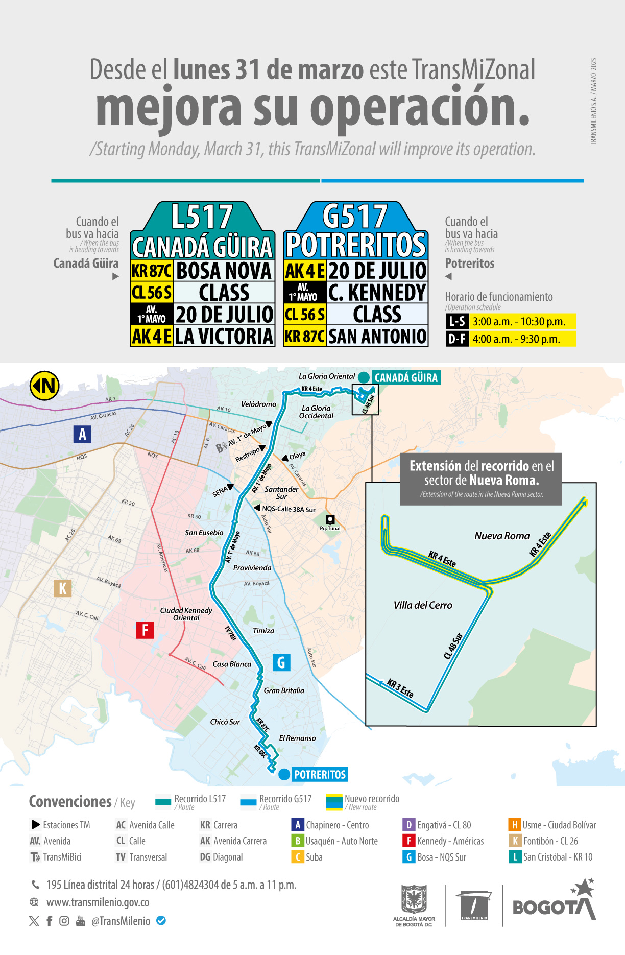Extensión de recorrido del servicio TransMiZonal L517 Canadá Güira- G517 Potreritos Extensión de recorrido del servicio TransMiZonal L517 Canadá Güira- G517 Potreritos