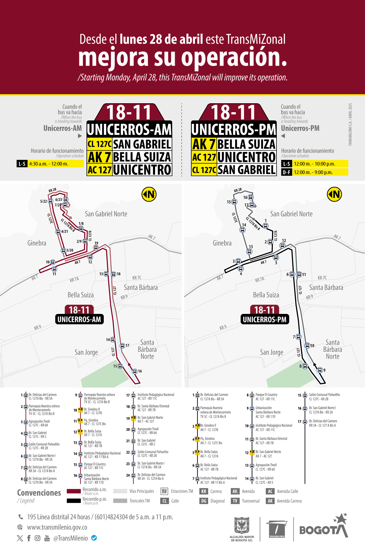 Servicio 18-11 divide su operación a Unicerros - AM y Unicerros PM Servicio 18-11 divide su operación a Unicerros - AM y Unicerros PM