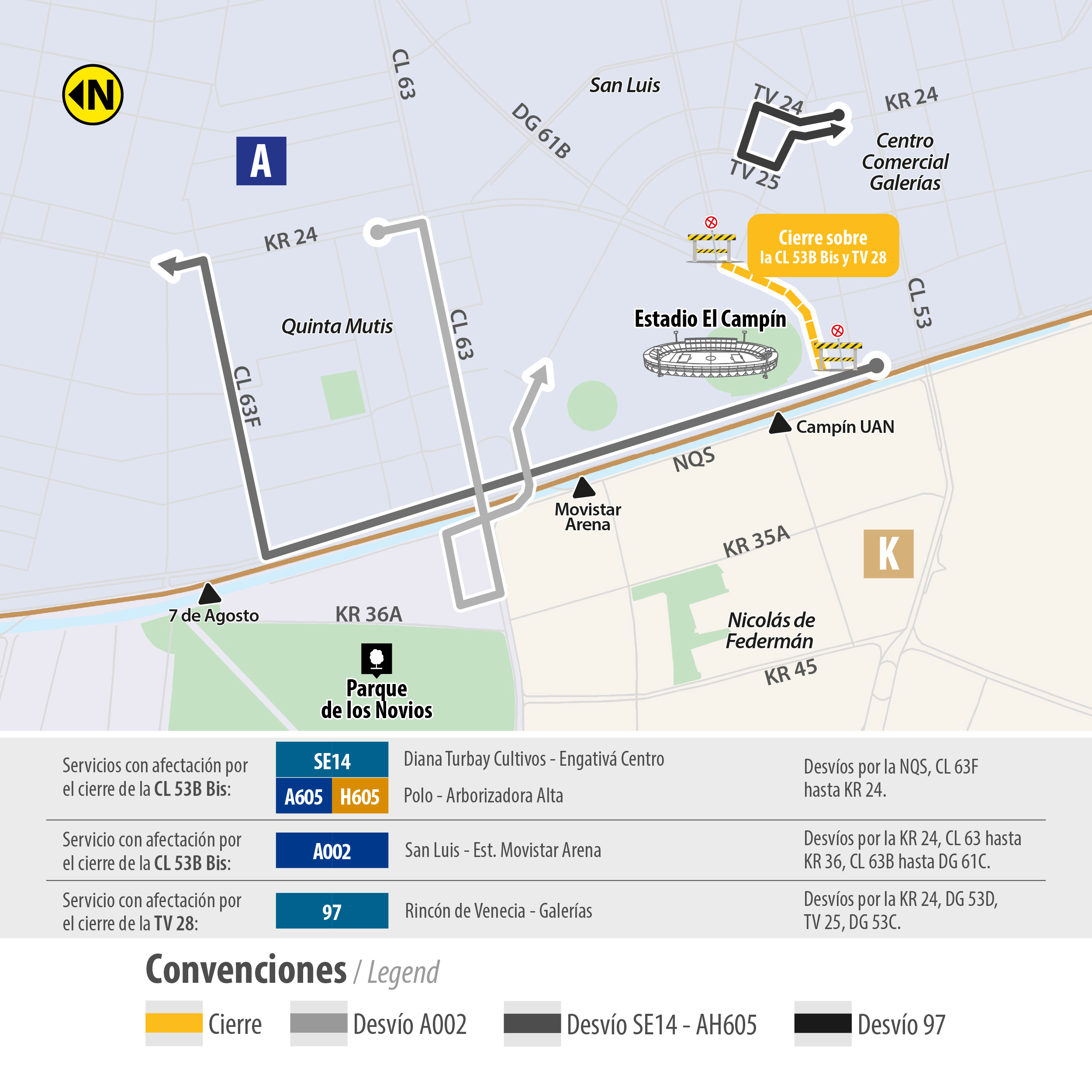 Desvió de cuatro rutas TransMiZonales por partido de fútbol entre Santa Fe y Millonarios Desvió de cuatro rutas TransMiZonales por partido de fútbol entre Santa Fe y Millonarios