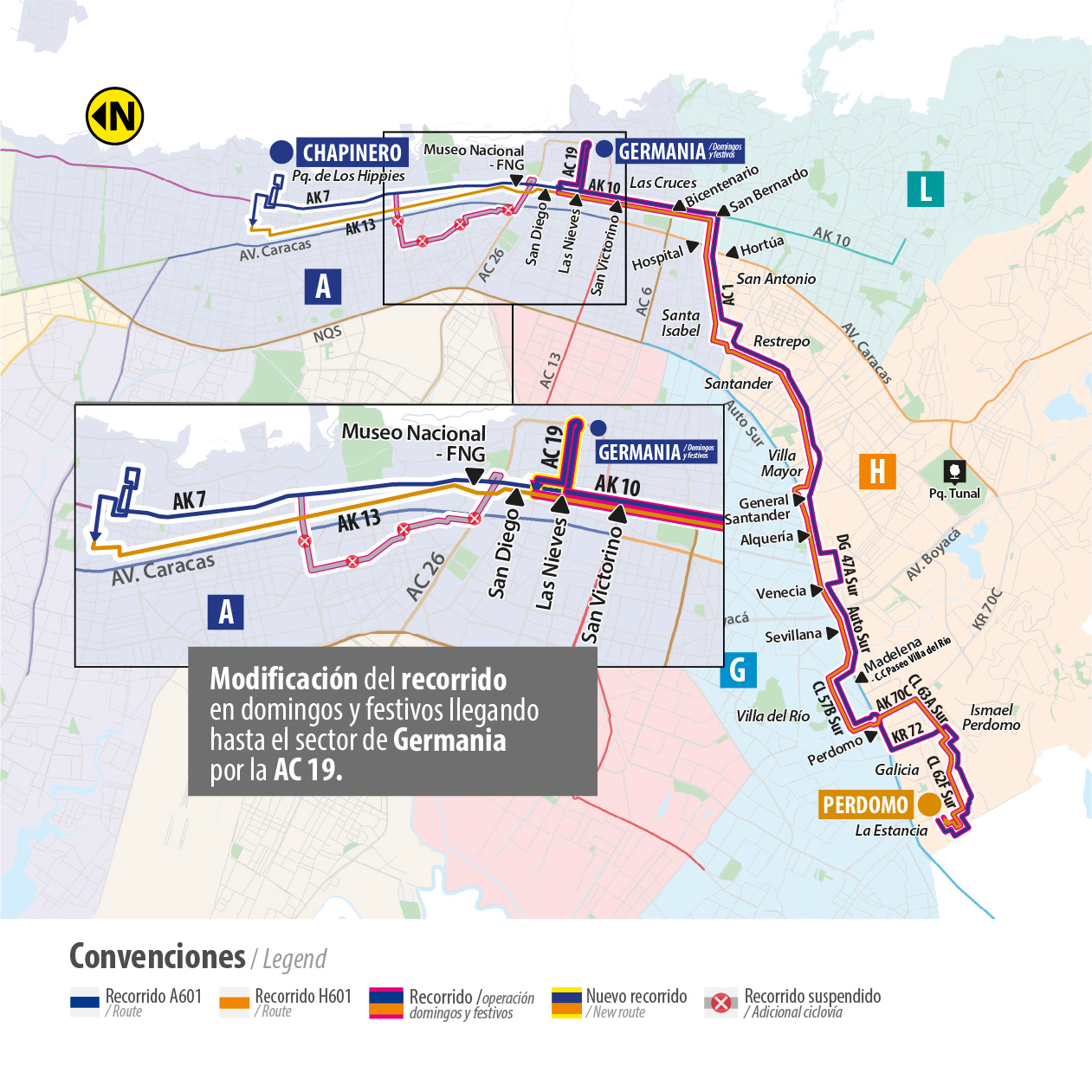 Servicio A601 - H601 modifica su recorrido los domingos y festivos Servicio A601 - H601 modifica su recorrido los domingos y festivos