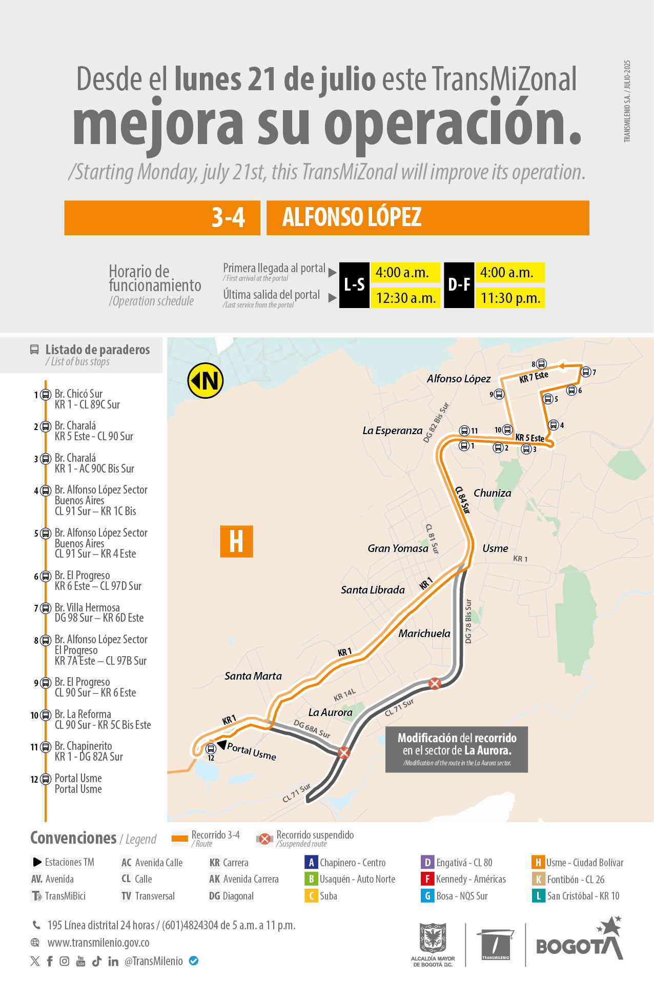 Servicio TransMiZonal 3-4 Alfonso López modifica su recorrido en la Aurora Servicio TransMiZonal 3-4 Alfonso López modifica su recorrido en la Aurora
