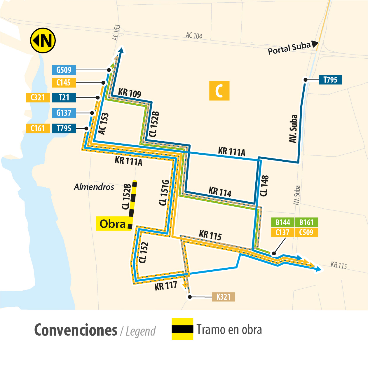 Rutas TransMiZonales desvian en la calle 152B