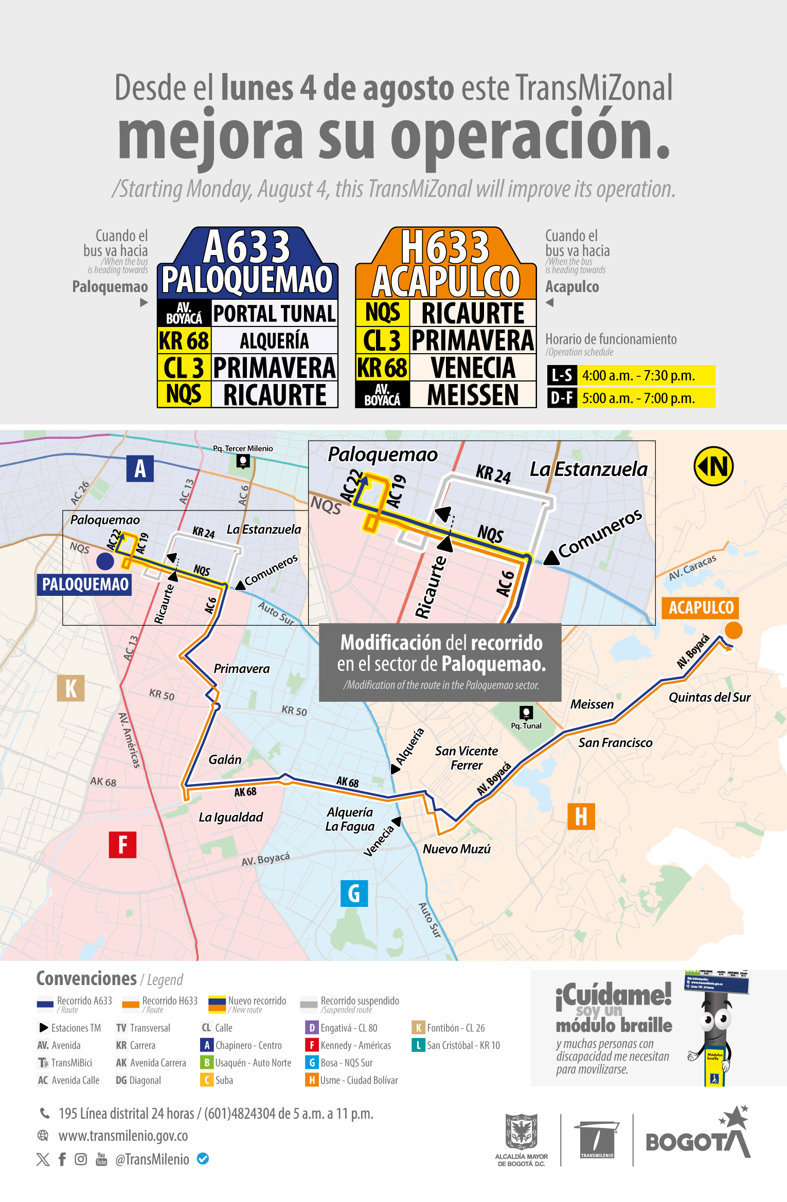 Servicio TransMiZonal A633 - H633 modifica su recorrido en Paloquemao Servicio TransMiZonal A633 - H633 modifica su recorrido en Paloquemao