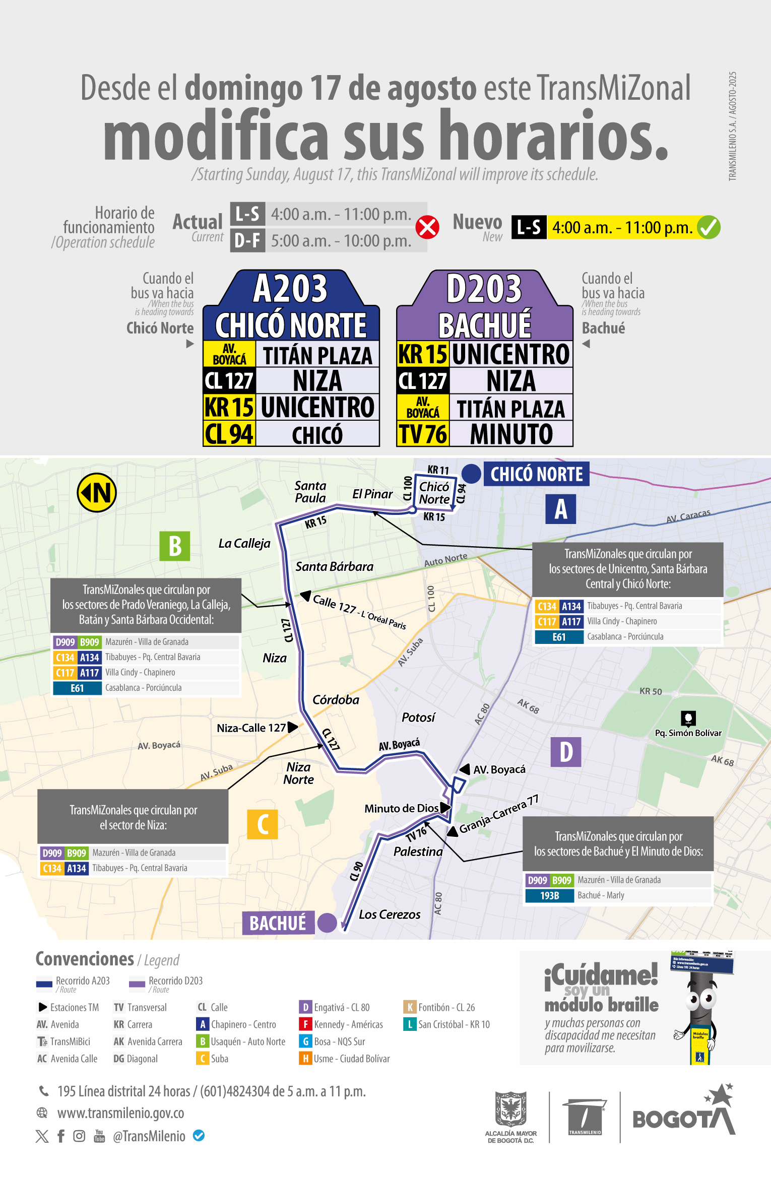 Modificación de horarios los servicios A203 Chicó Norte - D203 Bachué Modificación de horarios los servicios A203 Chicó Norte - D203 Bachué