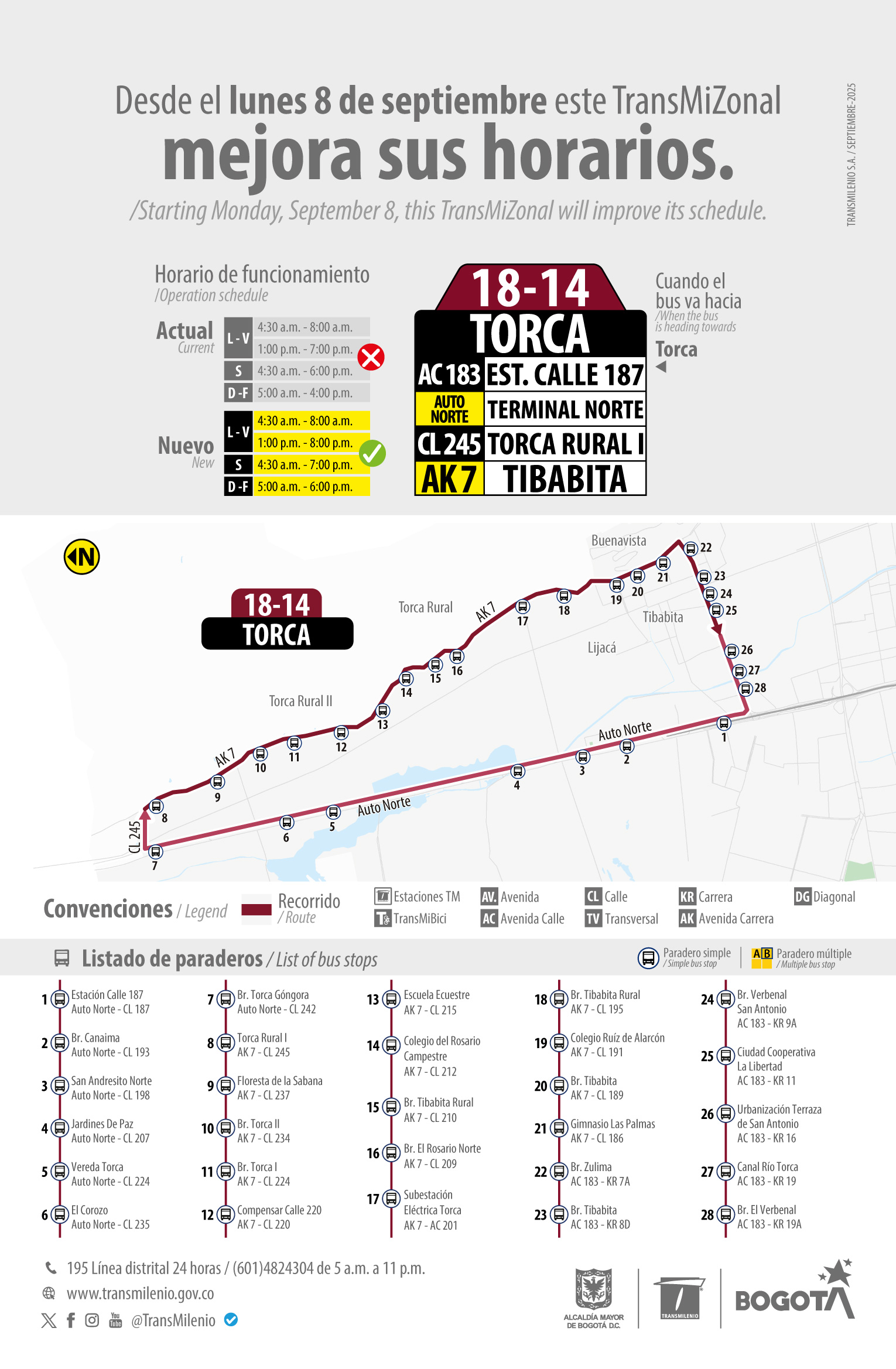 Servicio TransMiZonal 18-14 Torca mejora sus horarios Servicio TransMiZonal 18-14 Torca mejora sus horarios
