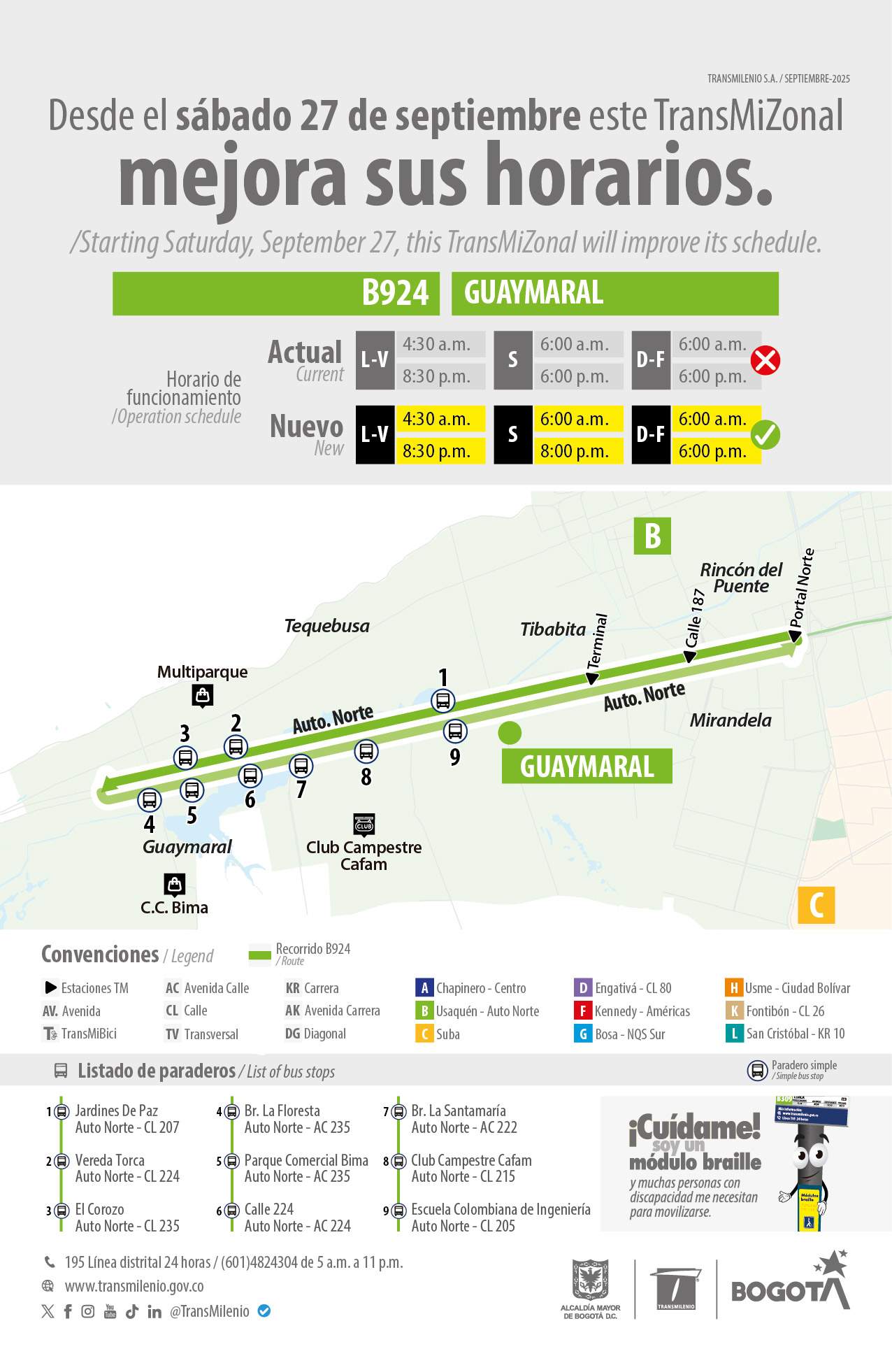 Servicio TransMiZonal B924 Guaymaral mejora sus horarios Servicio TransMiZonal B924 Guaymaral mejora sus horarios