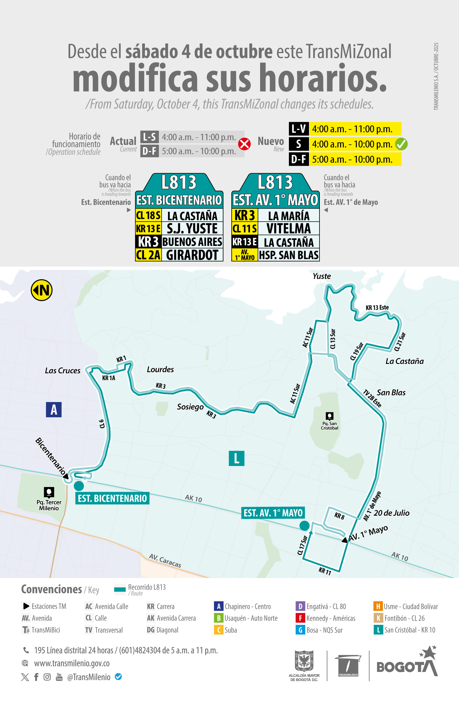 Cambio de horario en el servicio TransMiZonal L813 Estación Bicentenario - Avenida Primera de Mayo Cambio de horario en el servicio TransMiZonal L813 Estación Bicentenario - Avenida Primera de Mayo