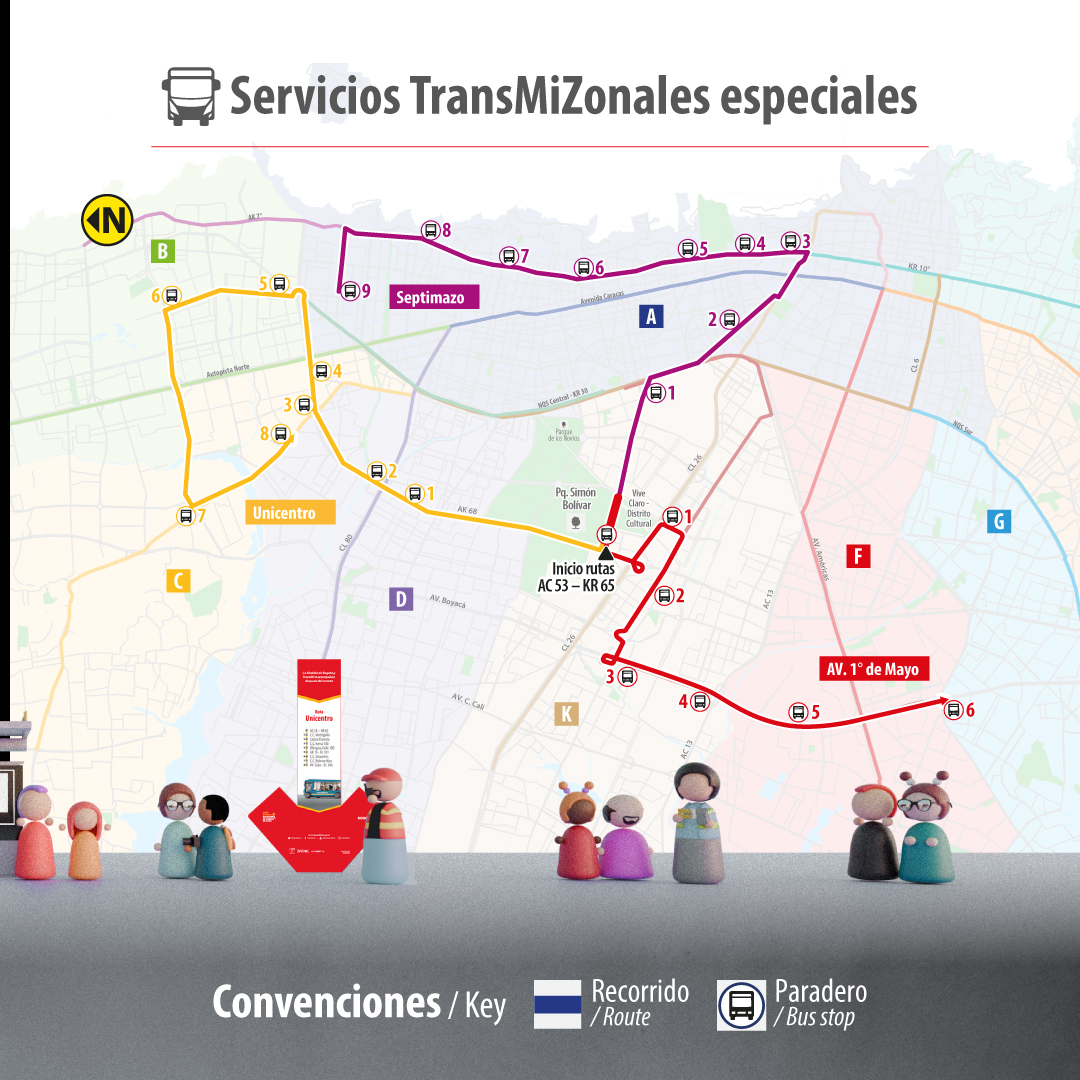 Servicios TransMiZonales especiales: Septimazo, Unicentro Avenida Primera de Mayo Servicios TransMiZonales especiales: Septimazo, Unicentro Avenida Primera de Mayo