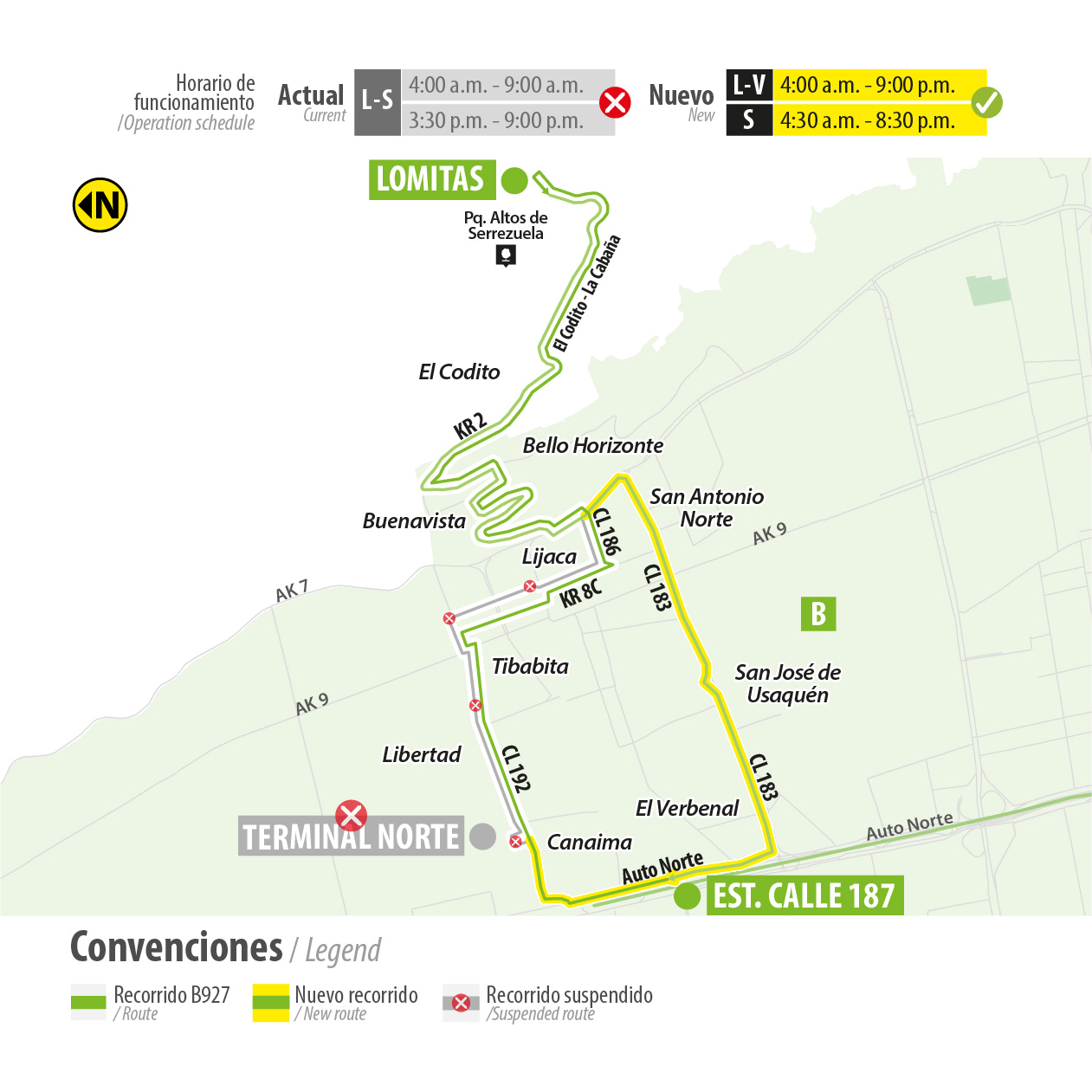el servicio TransMiZonal B927 ajusta su trazado teniendo un nuevo recorrido por la calle 183