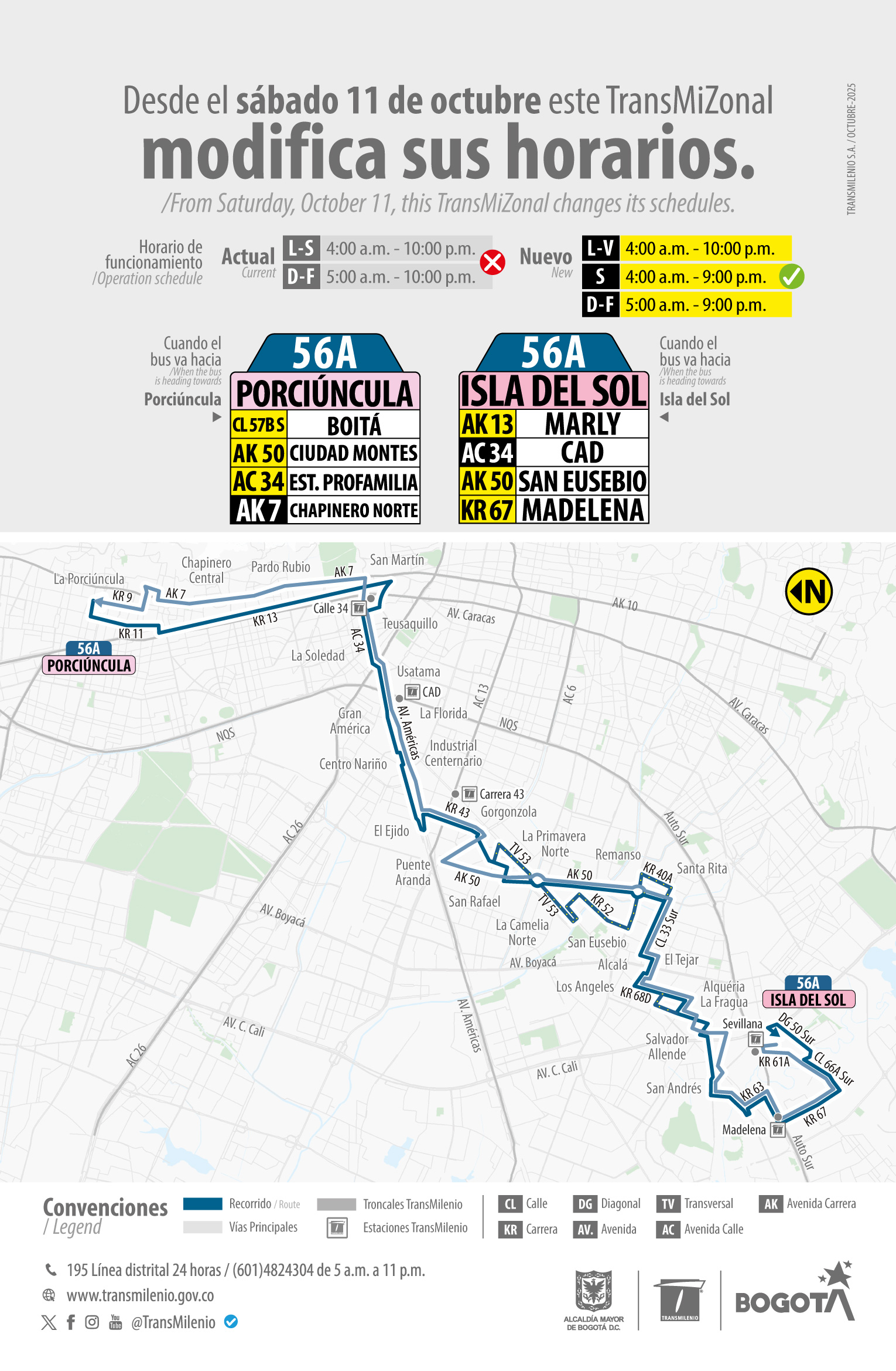 Cambio de horario en el servicio TransMiZona 56A Porciúncula - Isla del Sol Cambio de horario en el servicio TransMiZona 56A Porciúncula - Isla del Sol
