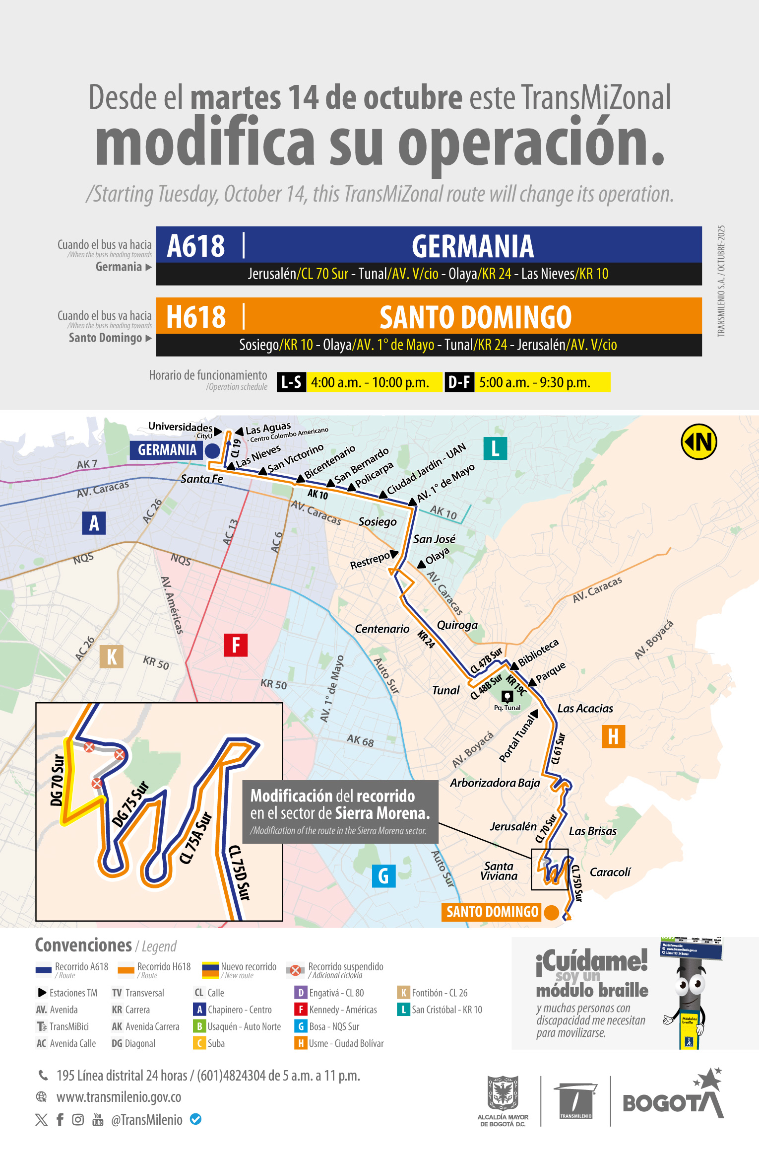 Servicio TransMiZonal A618 Germania - H618 Santo Domingo modifica su recorrido