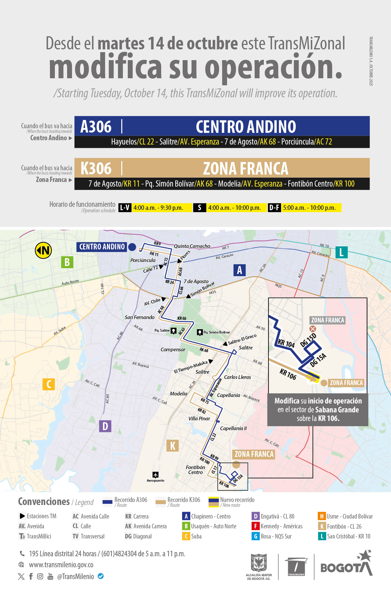 Servicio TransMiZonal A306 - K306 modifica su inició de operación Servicio TransMiZonal A306 - K306 modifica su inició de operación