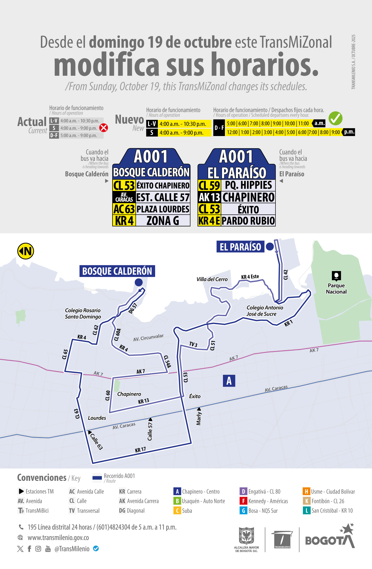 Servicio TransMizonal A001 Bosque Calderón - El Paraíso modifica sus horarios los domingos y festivos Servicio TransMizonal A001 Bosque Calderón - El Paraíso modifica sus horarios los domingos y festivos