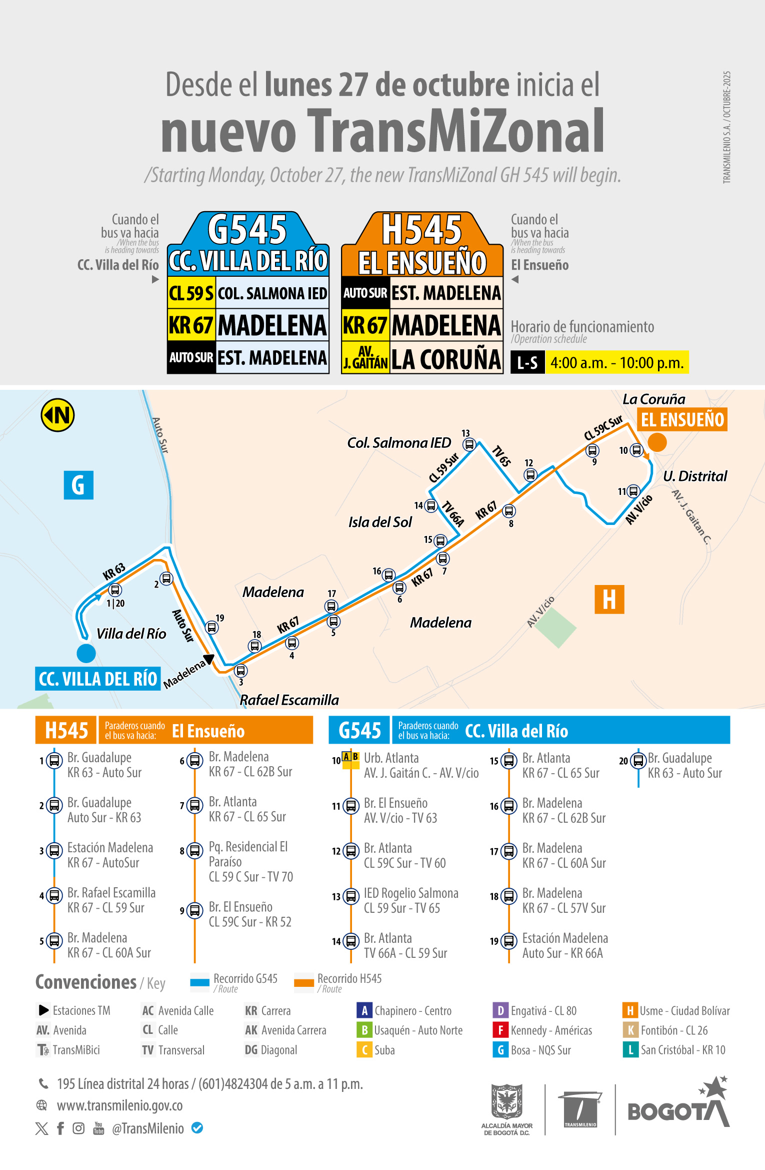  inicia operación la nueva ruta de TransMiZonal G545 CC. Villa del Río - H545 El Ensueño