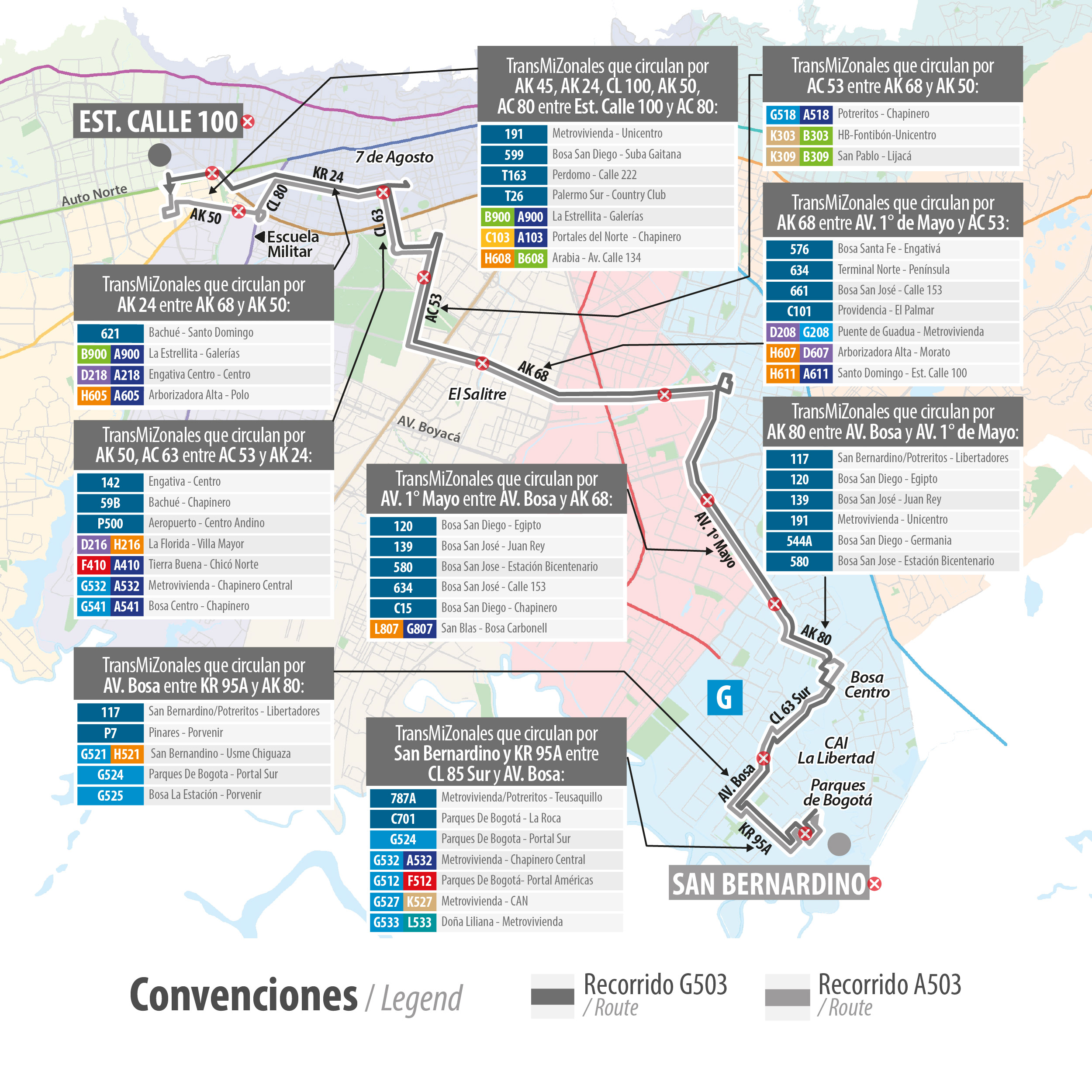 el servicio G503 San Bernardino - A503 Estación Calle 100, deja de circular desde el 27 de octubre el servicio G503 San Bernardino - A503 Estación Calle 100, deja de circular desde el 27 de octubre