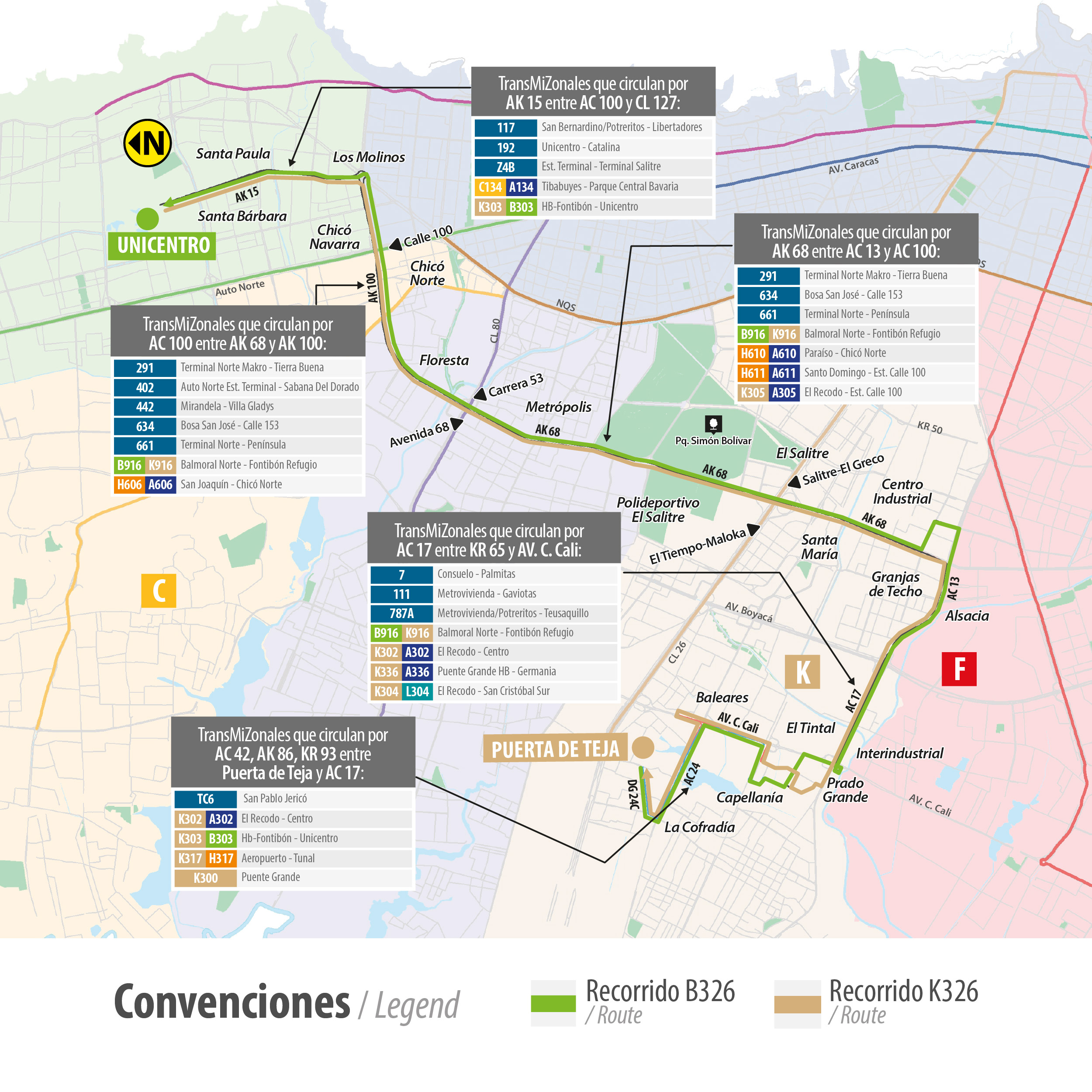 Servicio TransMiZonal B326 Unicentro - K326 Puerta de Teja dejará de operar los días festivos Servicio TransMiZonal B326 Unicentro - K326 Puerta de Teja dejará de operar los días festivos