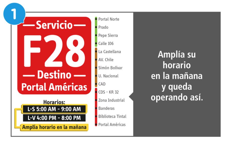 Se amplía horarios en la mañana del servicios F28 L-S 5:00 am-9:00 am