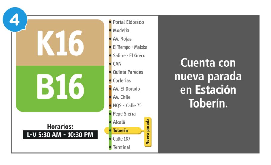 K16 B16 Nueva para en la estación Toberín