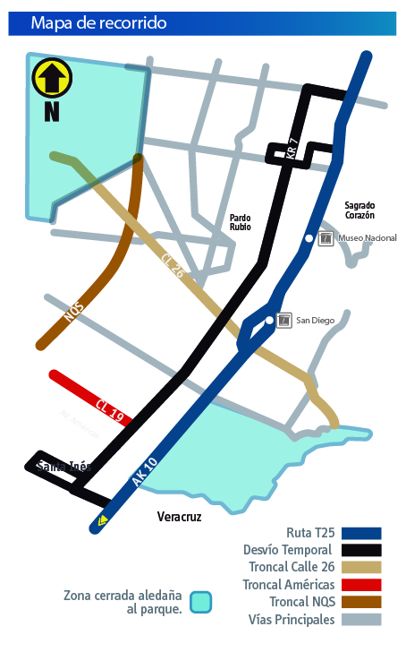 Mapa con el desvío del a ruta T25